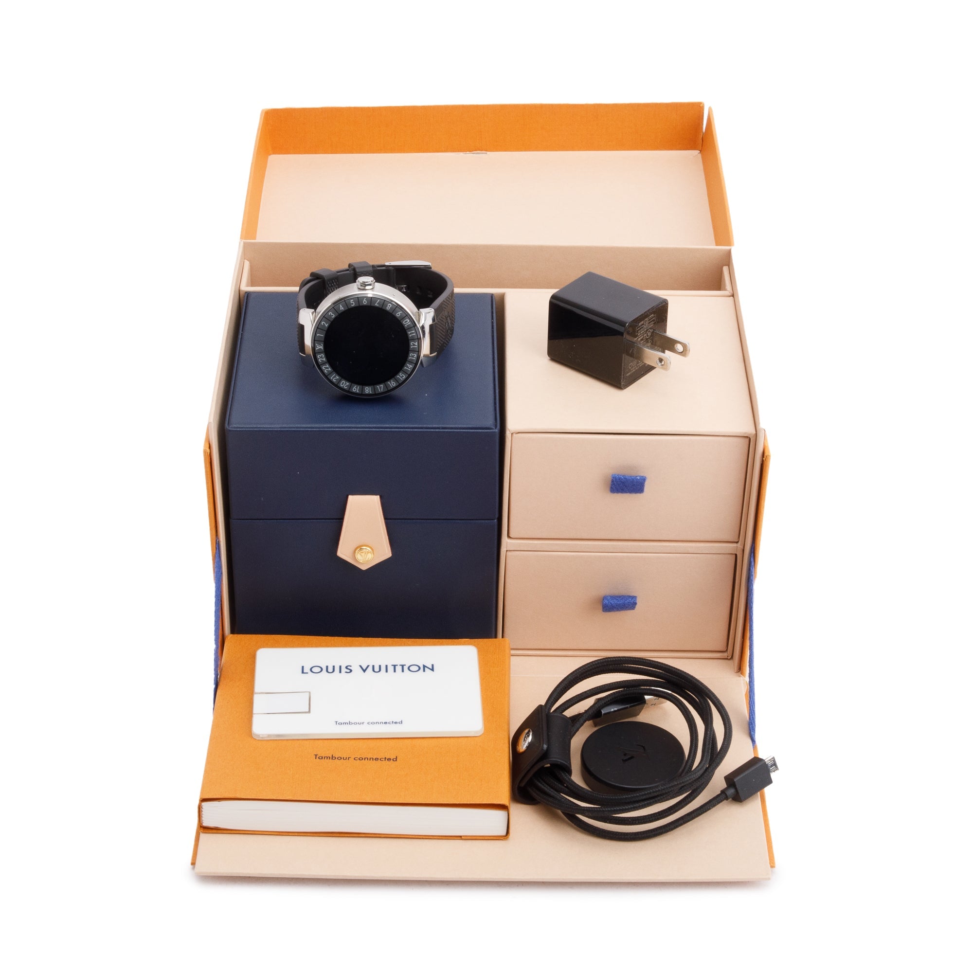 Louis Vuitton Stainless Steel Tambour Horizon 43 MM Digital Smart Watch QA004 w/ Box & Charger