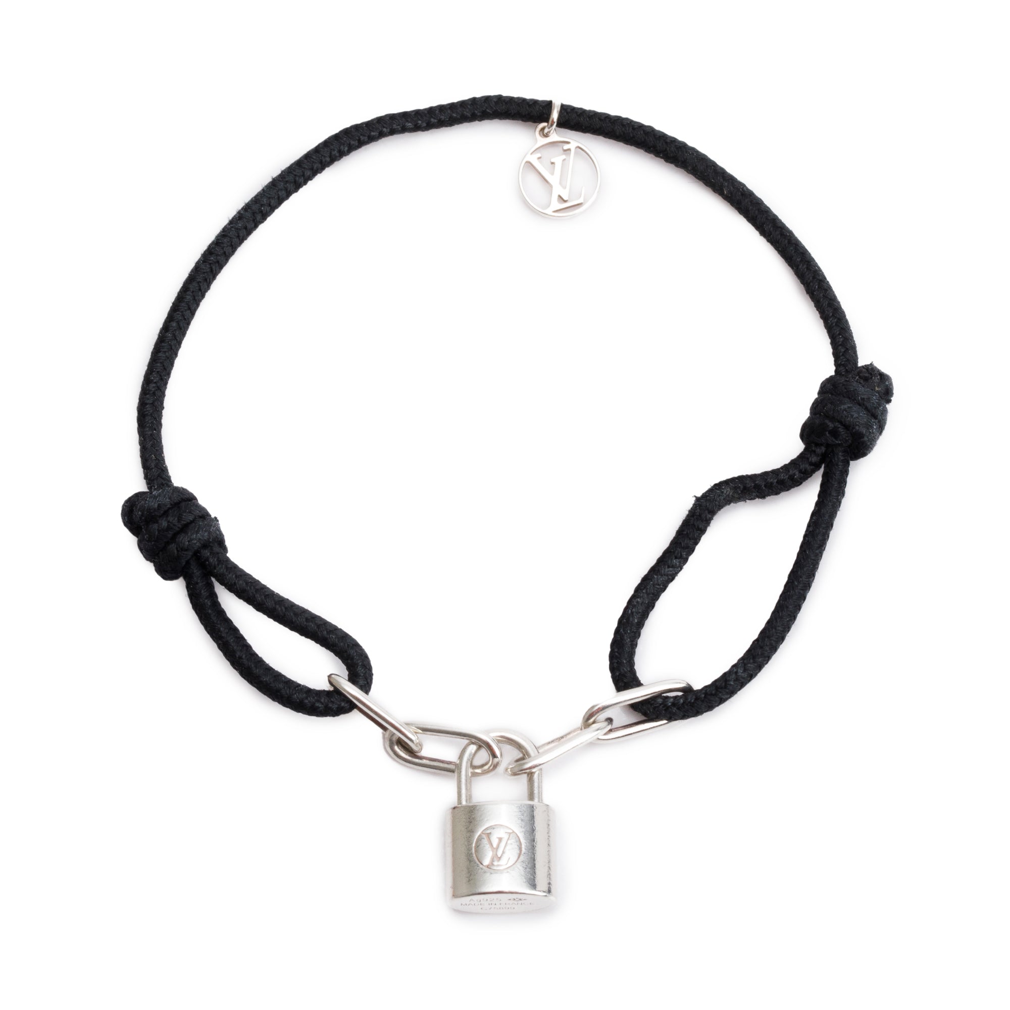 Louis Vuitton Sterling Silver Lockit X Virgil Abloh Black Cord Bracelet w/ Box