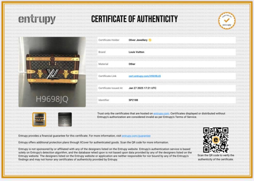 Louis Vuitton Transformed Damier Ebene Time Trunk Twist Chain Wallet w/ Box