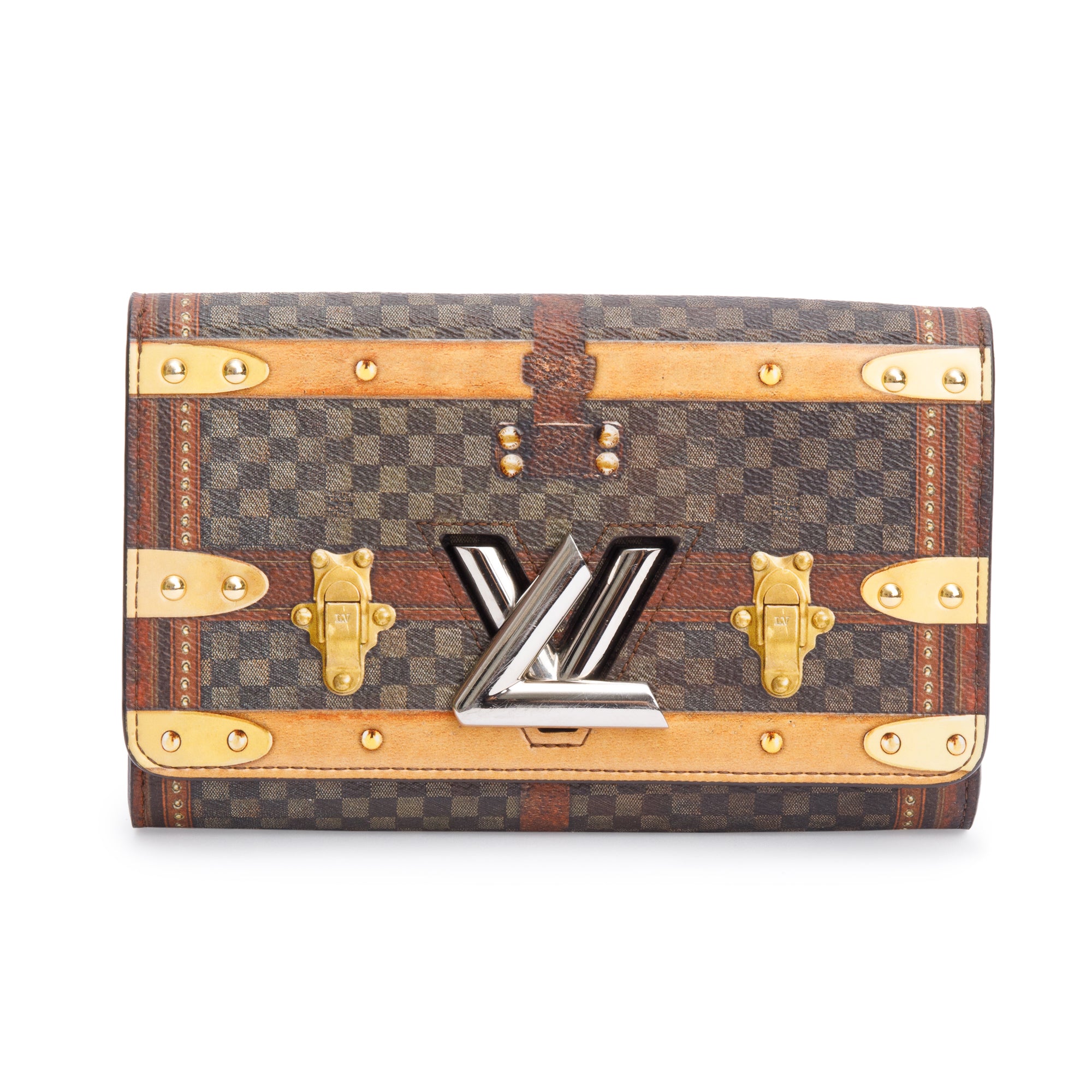 Louis Vuitton Transformed Damier Ebene Time Trunk Twist Chain Wallet w/ Box