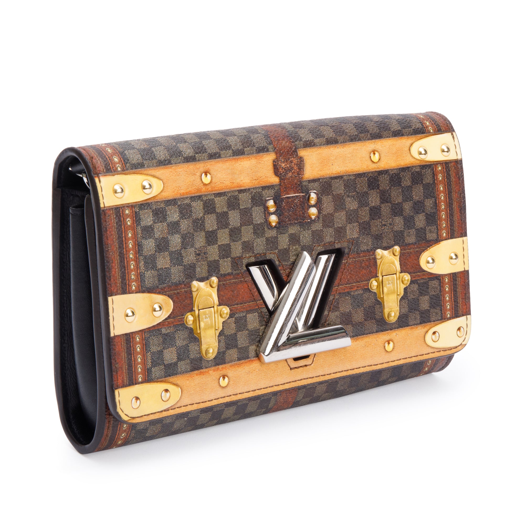 Louis Vuitton Transformed Damier Ebene Time Trunk Twist Chain Wallet w/ Box