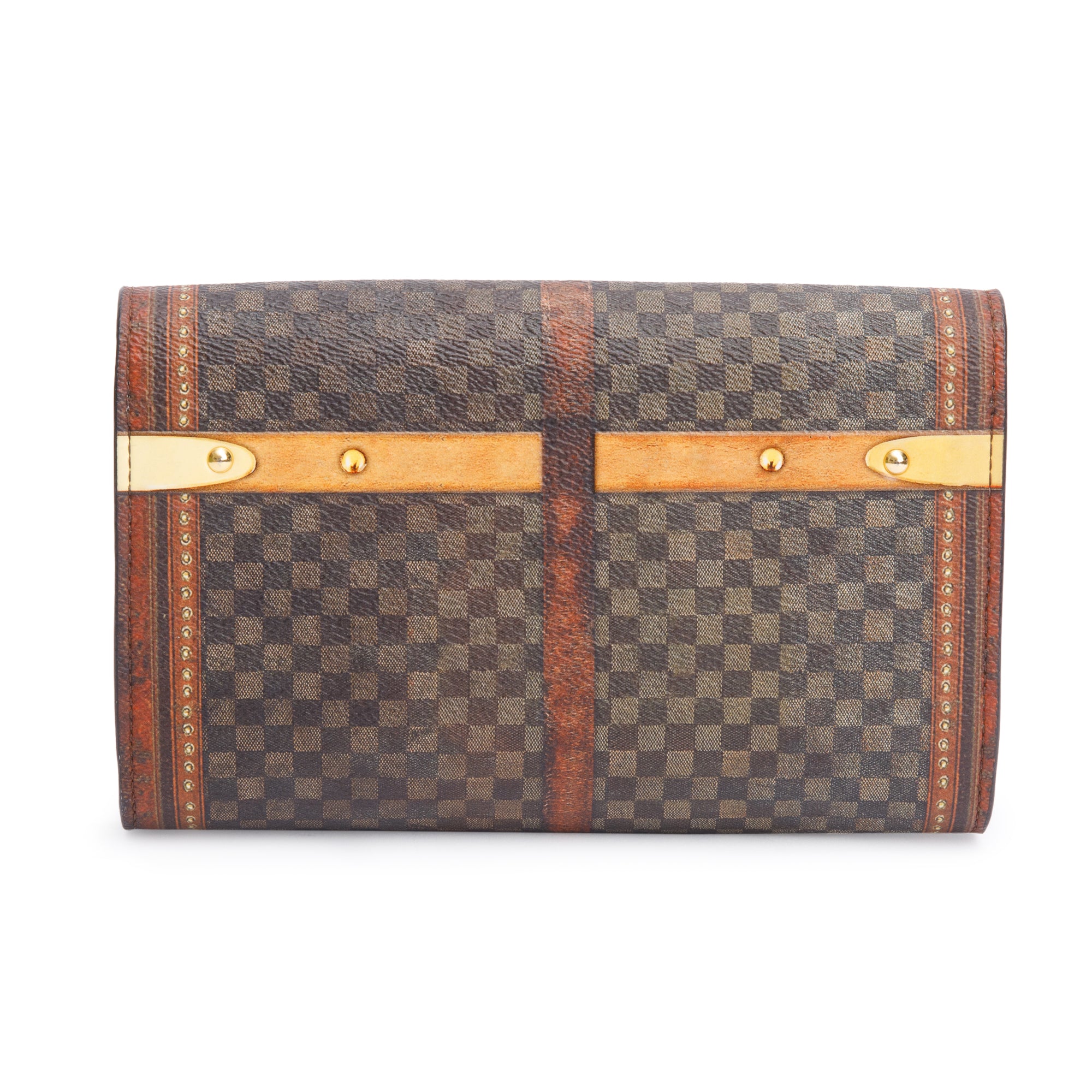 Louis Vuitton Transformed Damier Ebene Time Trunk Twist Chain Wallet w/ Box