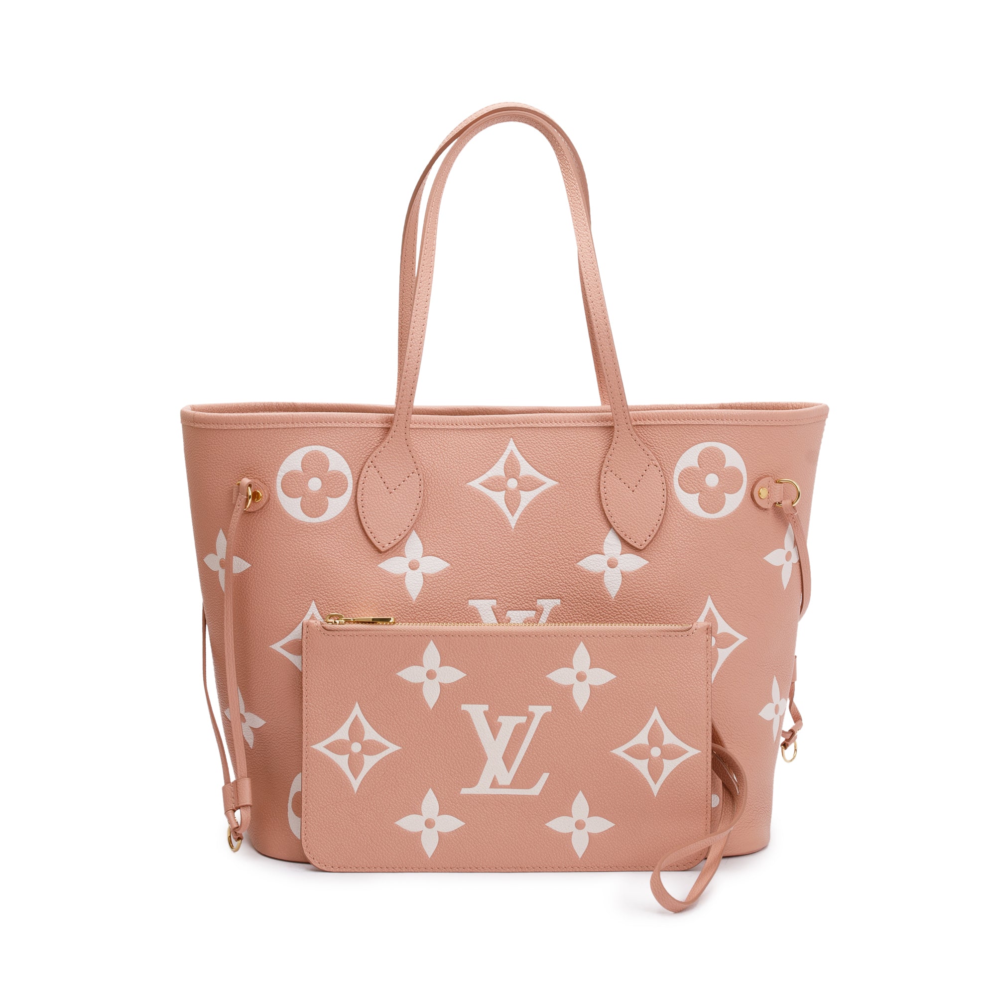 Louis Vuitton Trianon Pink Cream Monogram Giant Empreinte Leather Neverfull MM w/ Pouch