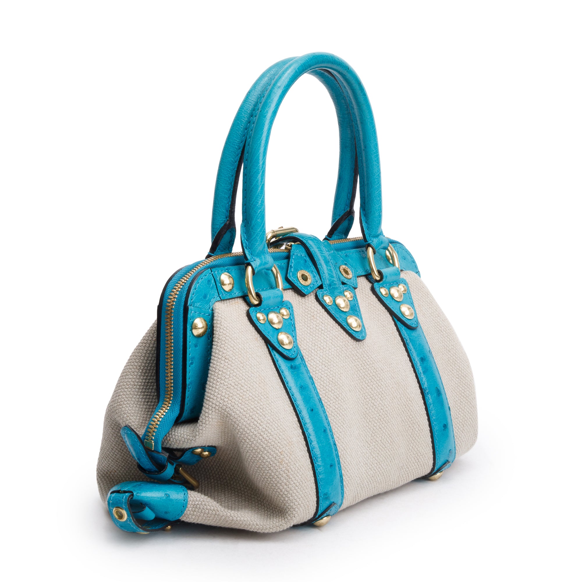 Louis Vuitton Turquiose Ostrich Sac de Nuit Toile Trianon MM Bag