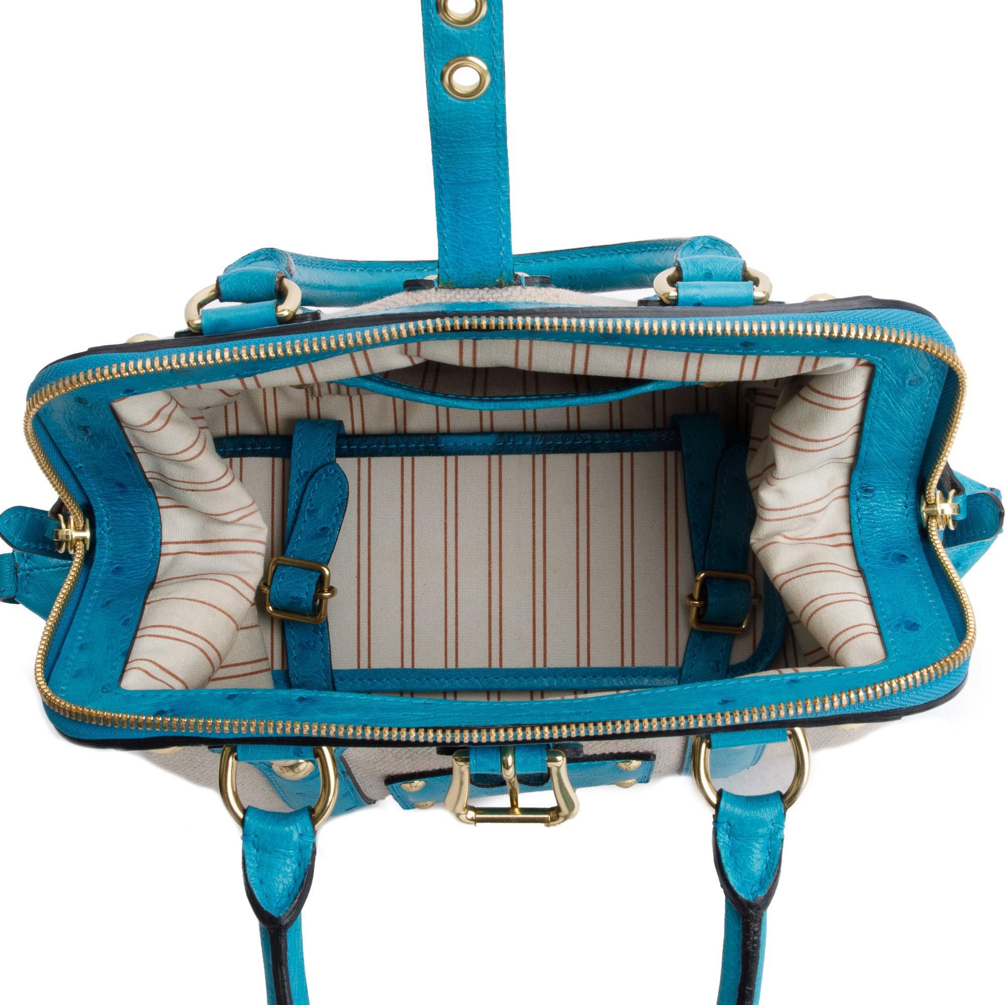 Louis Vuitton Turquiose Ostrich Sac de Nuit Toile Trianon MM Bag