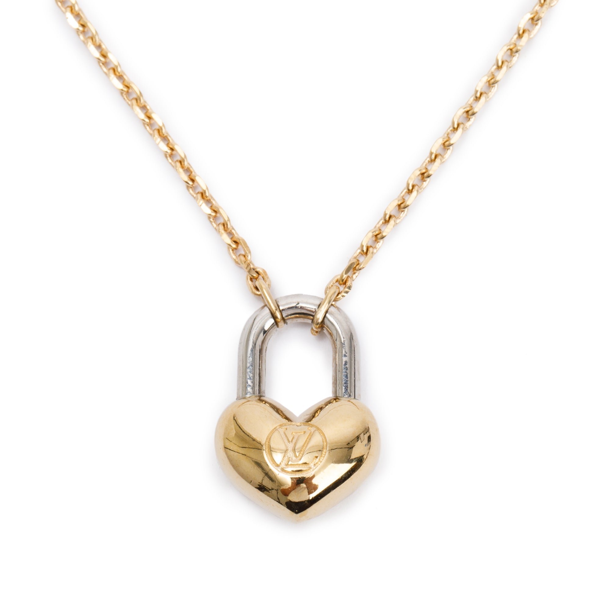 Louis Vuitton Two-Tone Brass Crazy in Lock Pendant Necklace