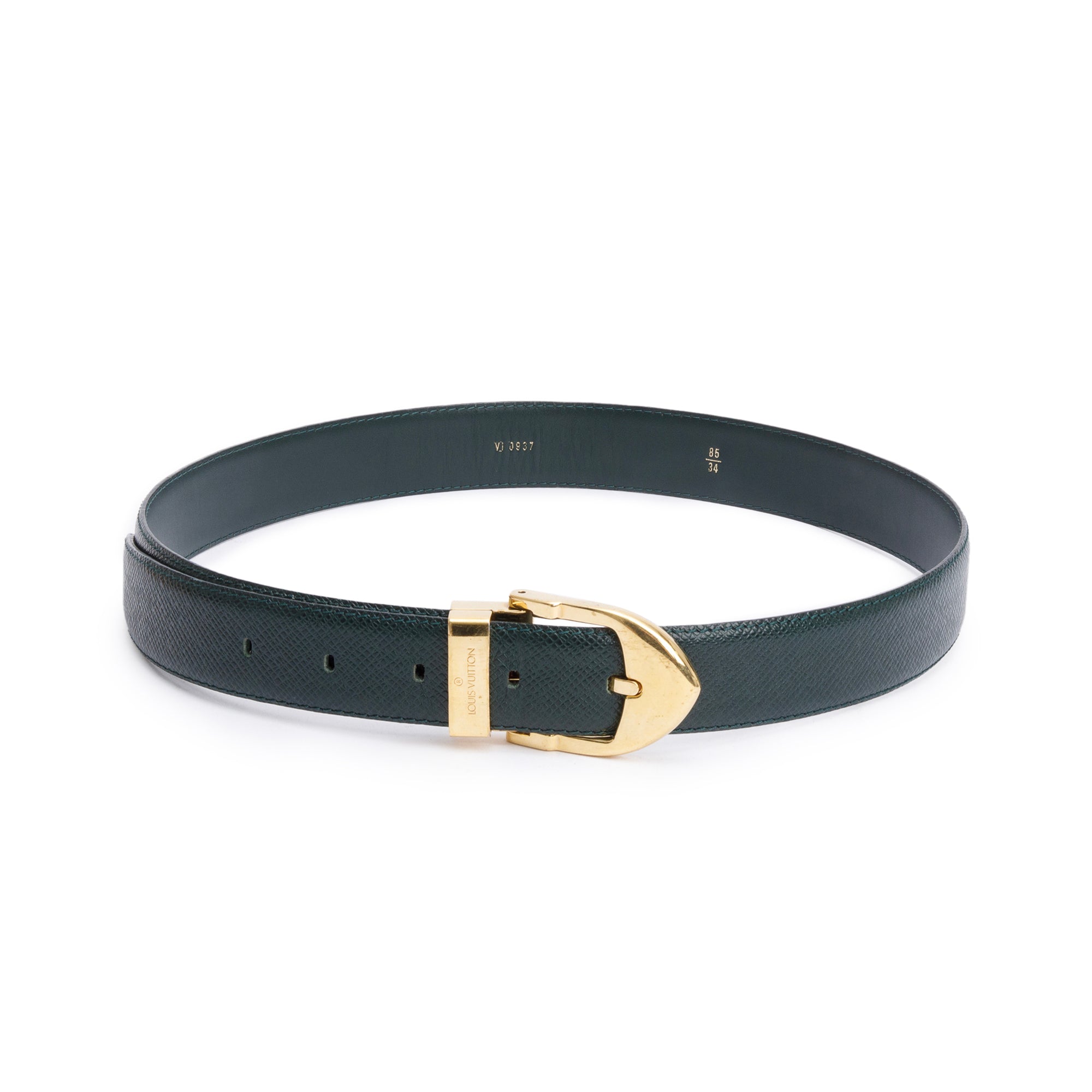 Louis Vuitton Vintage Green Taiga Leather Classic 30 MM Belt 85 34