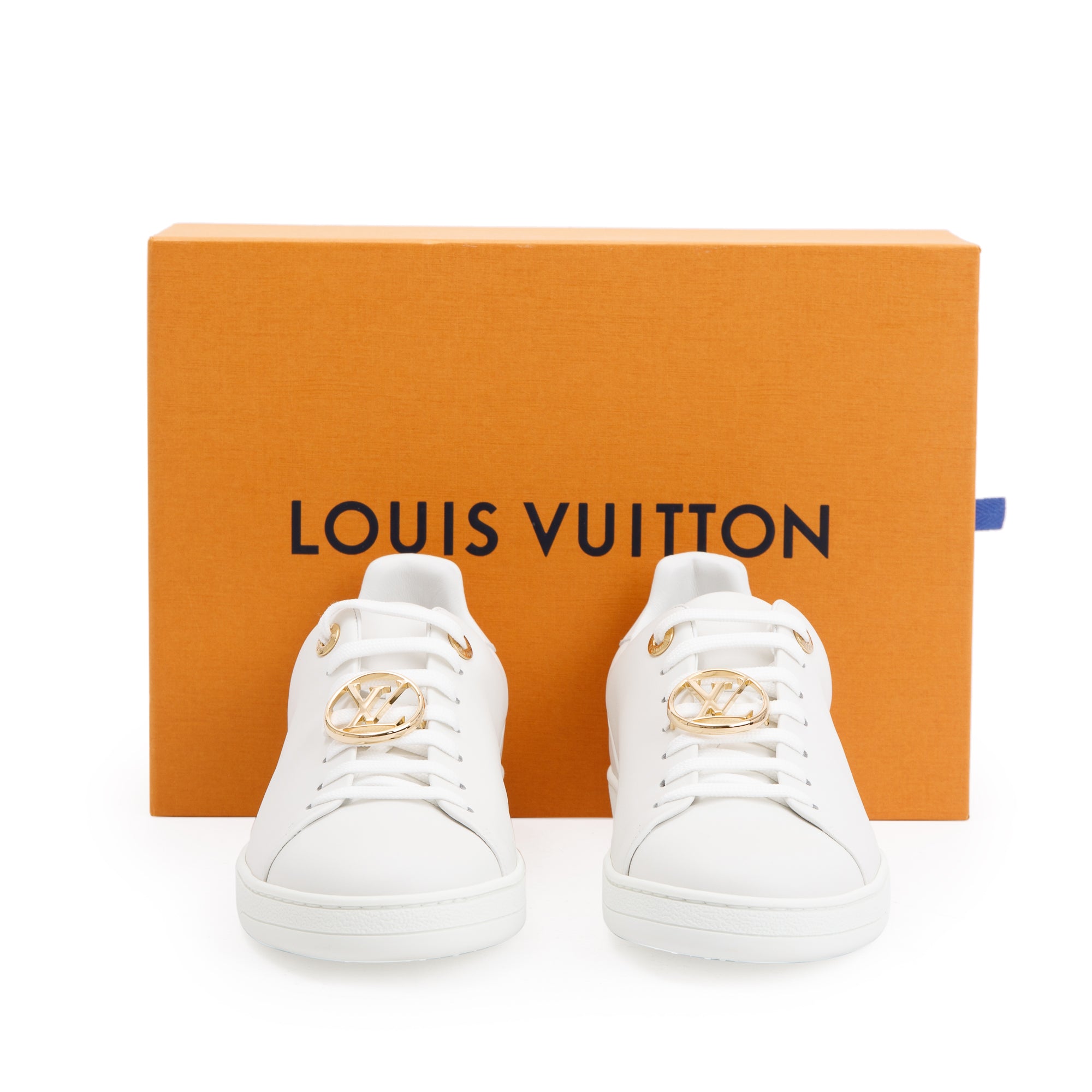 Louis Vuitton White Calfskin Leather Frontrow Trainer Sneakers, Size 39 w/ Box