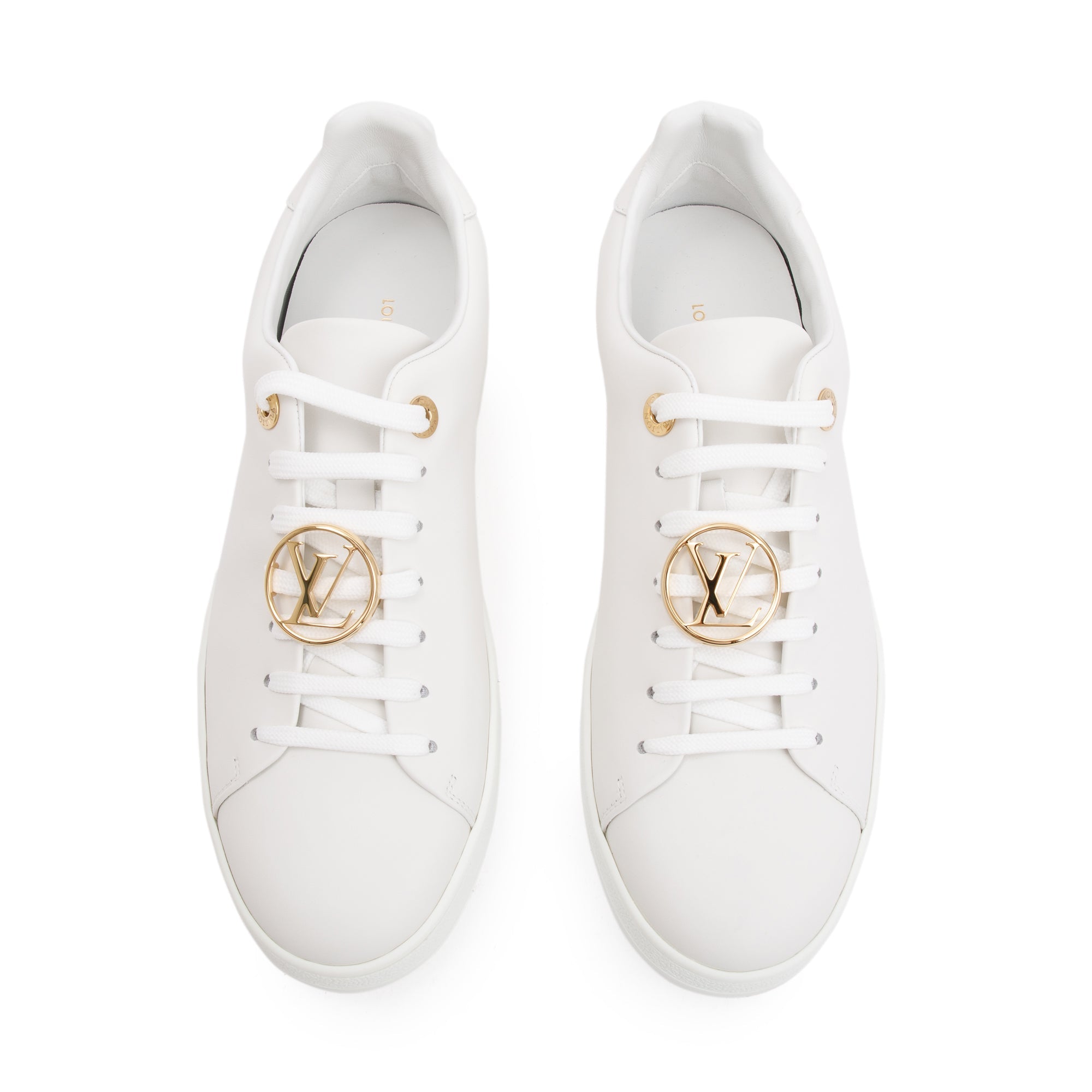 Louis Vuitton White Calfskin Leather Frontrow Trainer Sneakers, Size 39 w/ Box