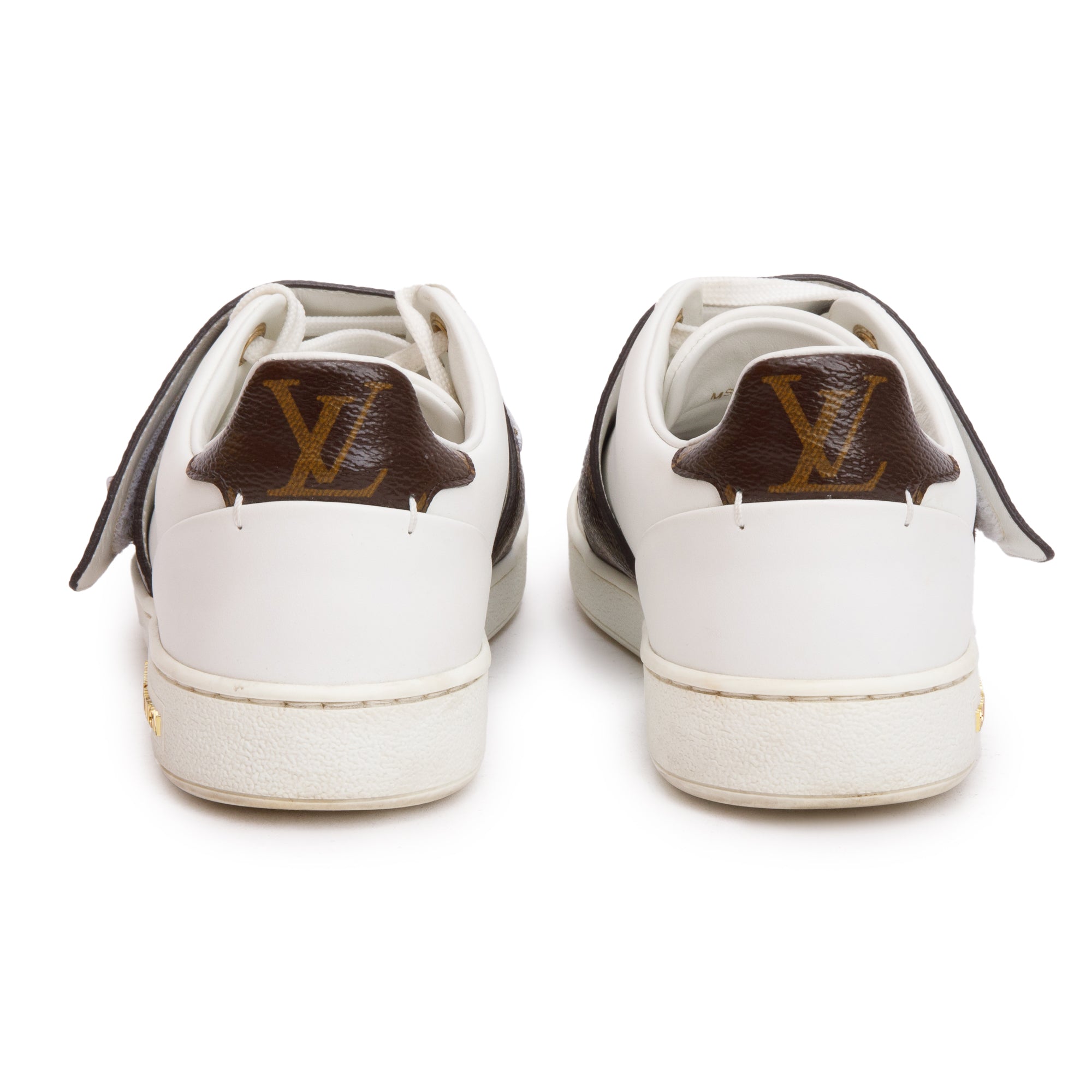Louis Vuitton White Calfskin Leather Monogram Canvas Frontrow Sneakers, Size 36