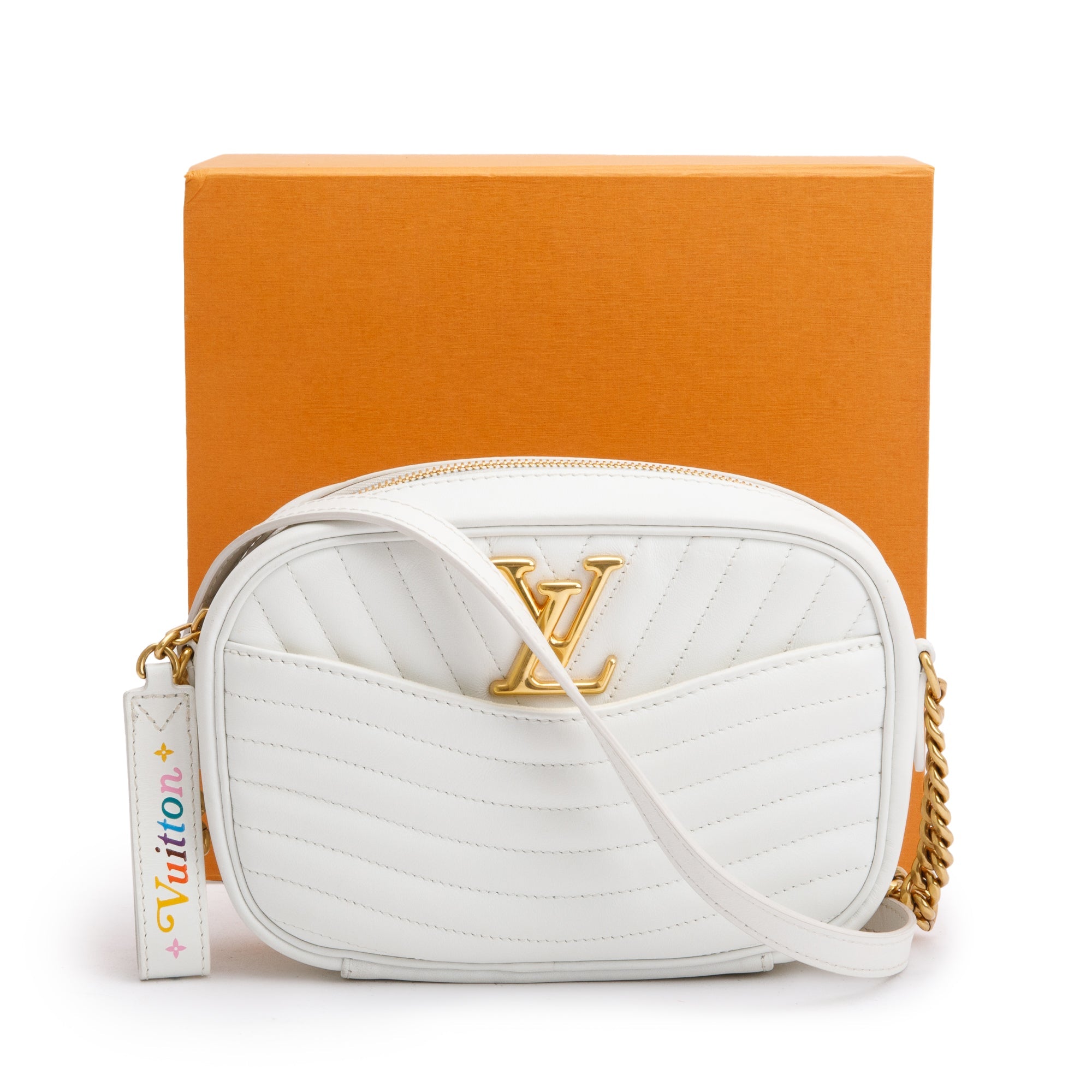 Louis Vuitton White Calfskin Leather New Wave Camera Bag w/ Box