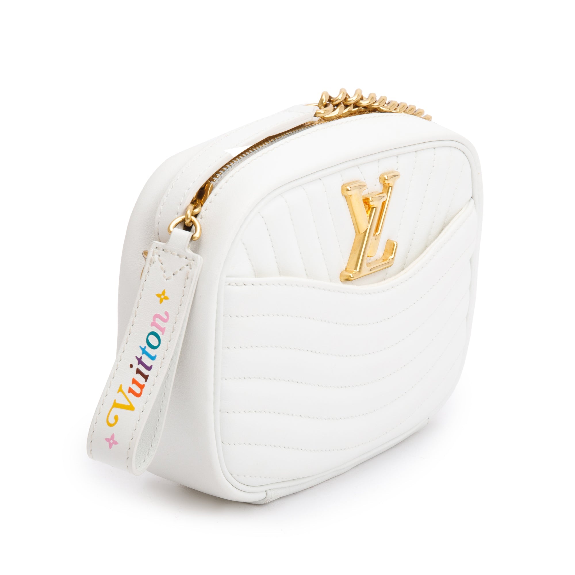 Louis Vuitton White Calfskin Leather New Wave Camera Bag w/ Box
