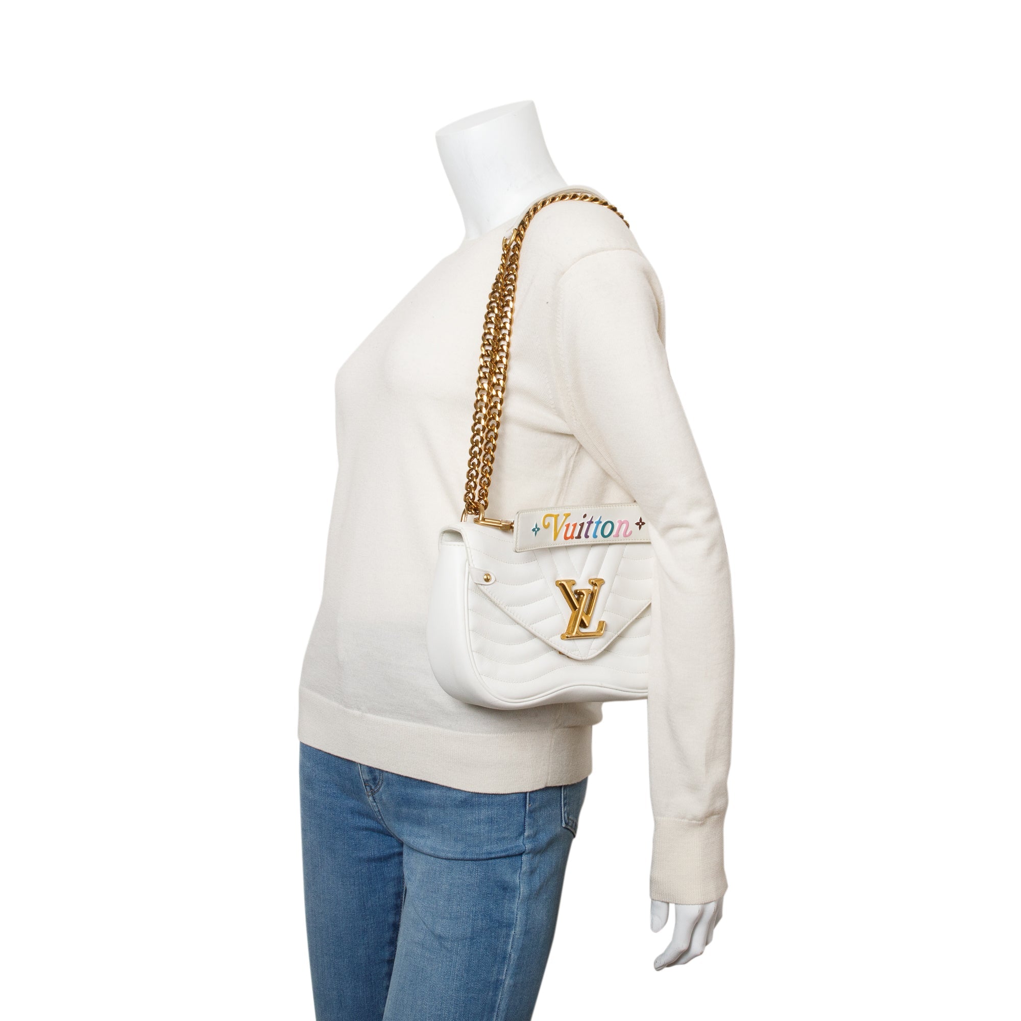 Louis Vuitton White Cowhide Leather New Wave Chain Bag MM