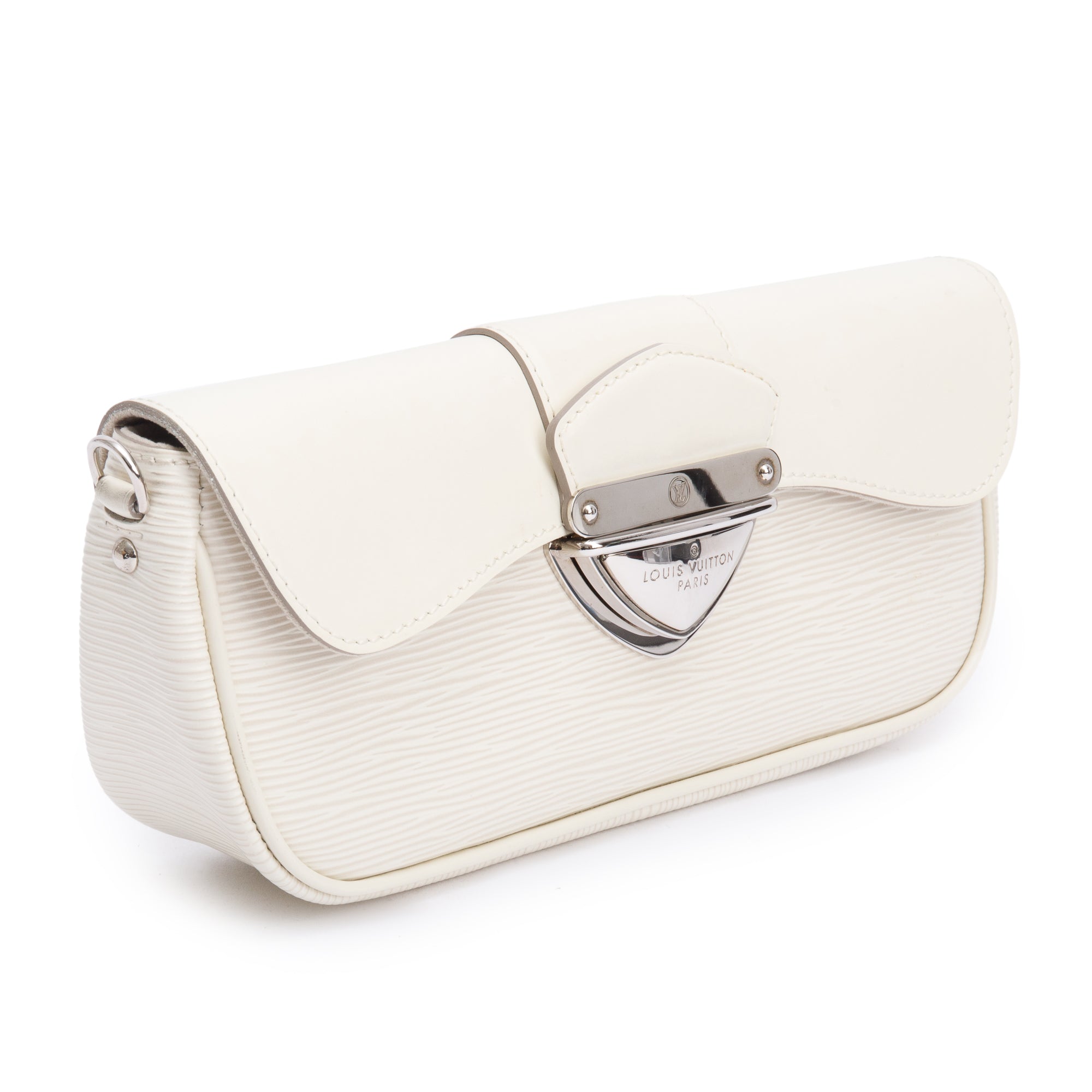 Louis Vuitton White Epi Leather Montaigne Clutch w/ Strap