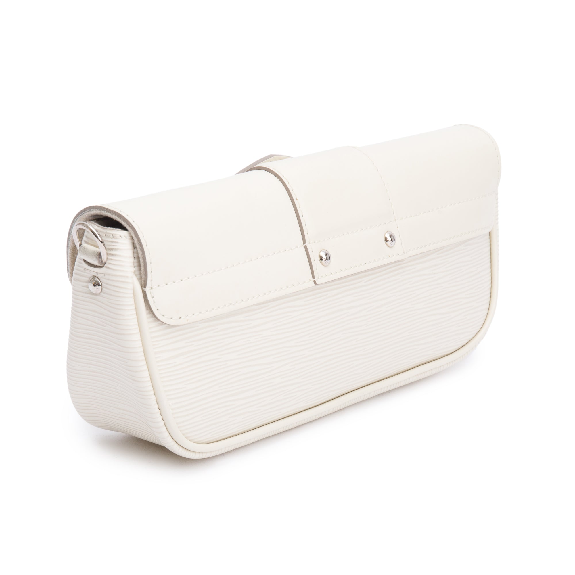 Louis Vuitton White Epi Leather Montaigne Clutch w/ Strap