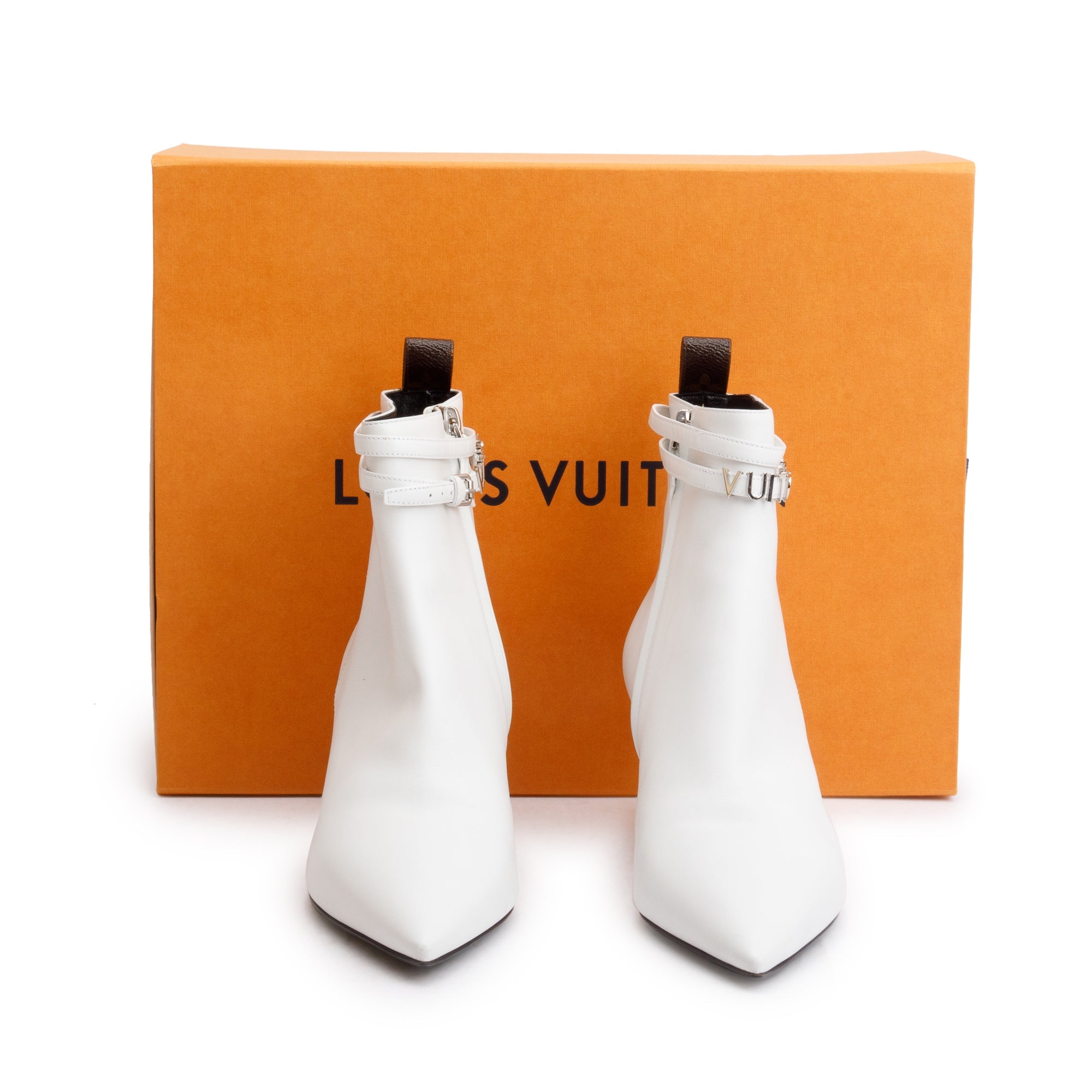 Louis Vuitton White Leather Callback Ankle Boots, Size 40 w/ Box