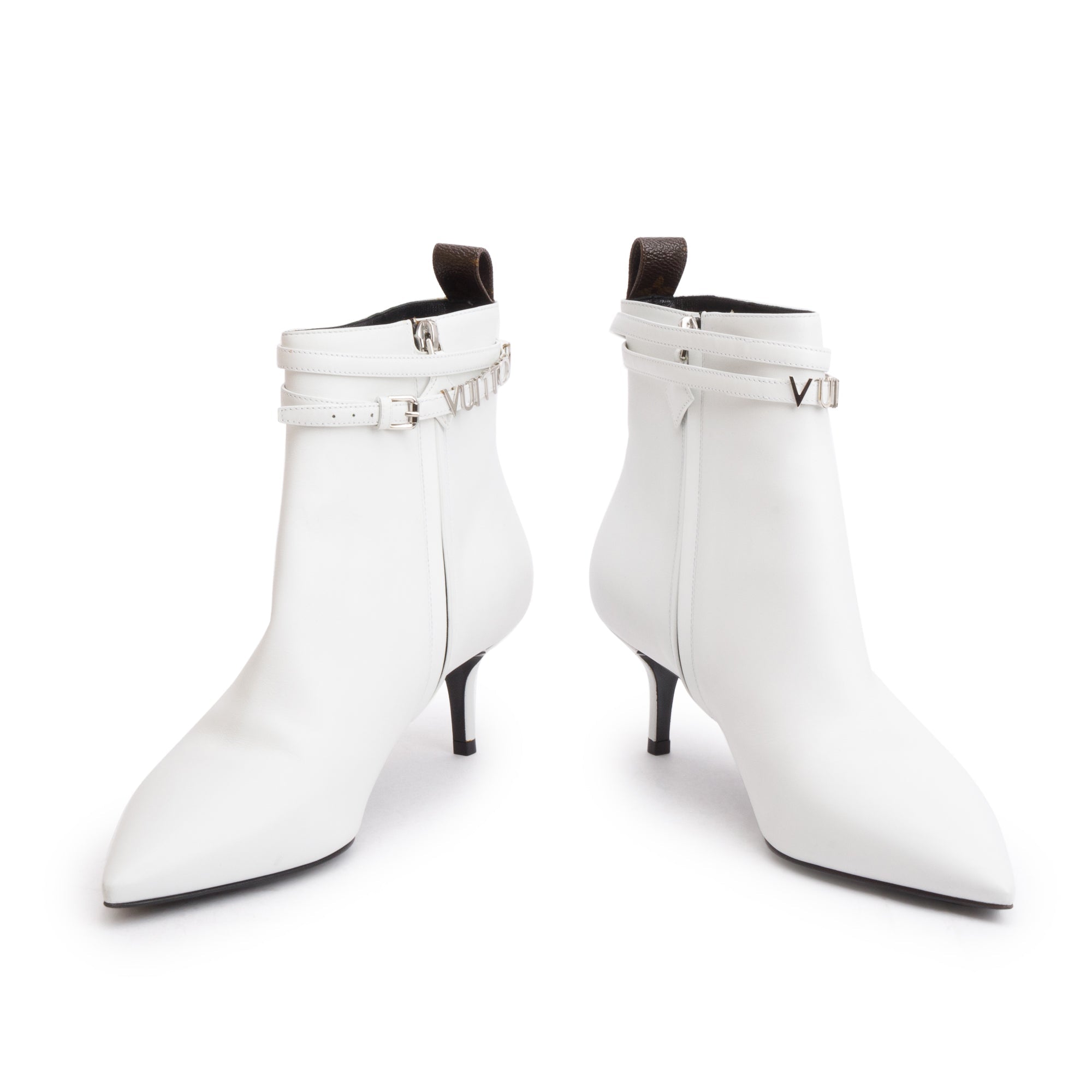 Louis Vuitton White Leather Callback Ankle Boots, Size 40 w/ Box