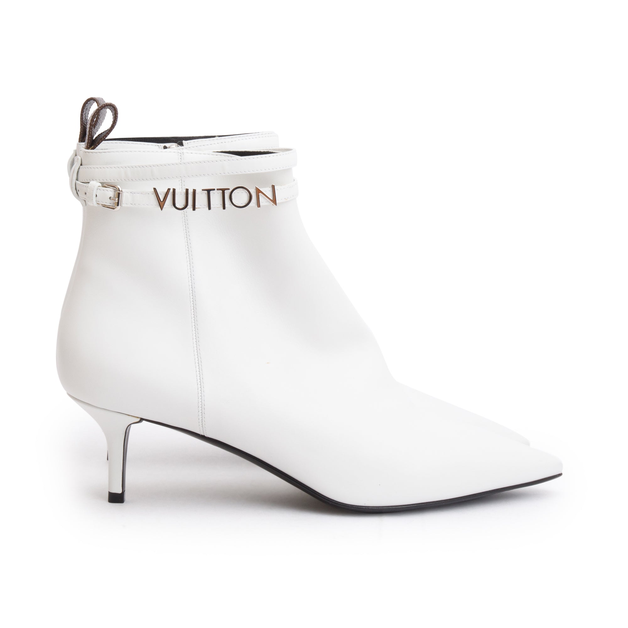 Louis Vuitton White Leather Callback Ankle Boots, Size 40 w/ Box