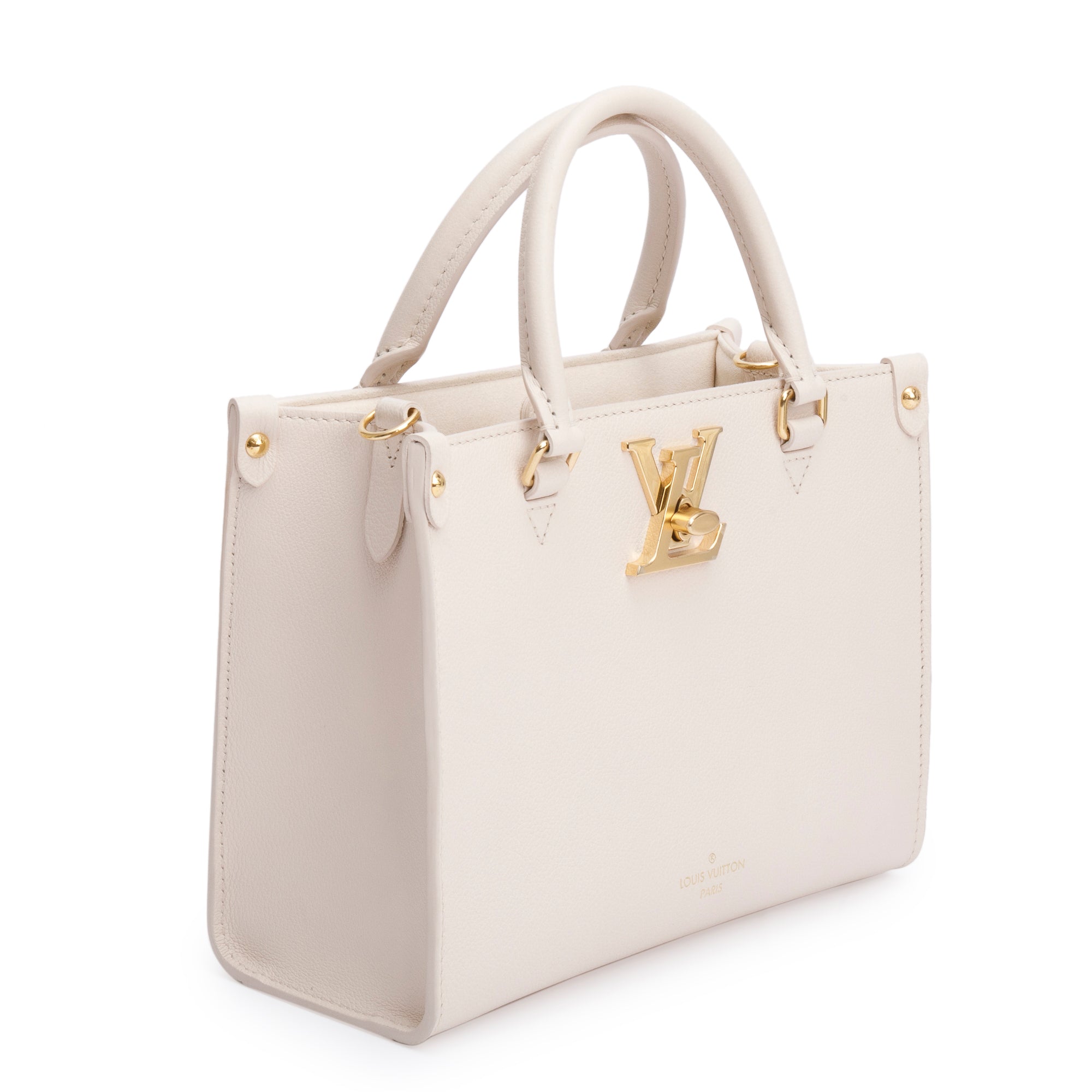 Louis Vuitton White Leather Lock & Go Handle Bag w/ Receipt & Strap