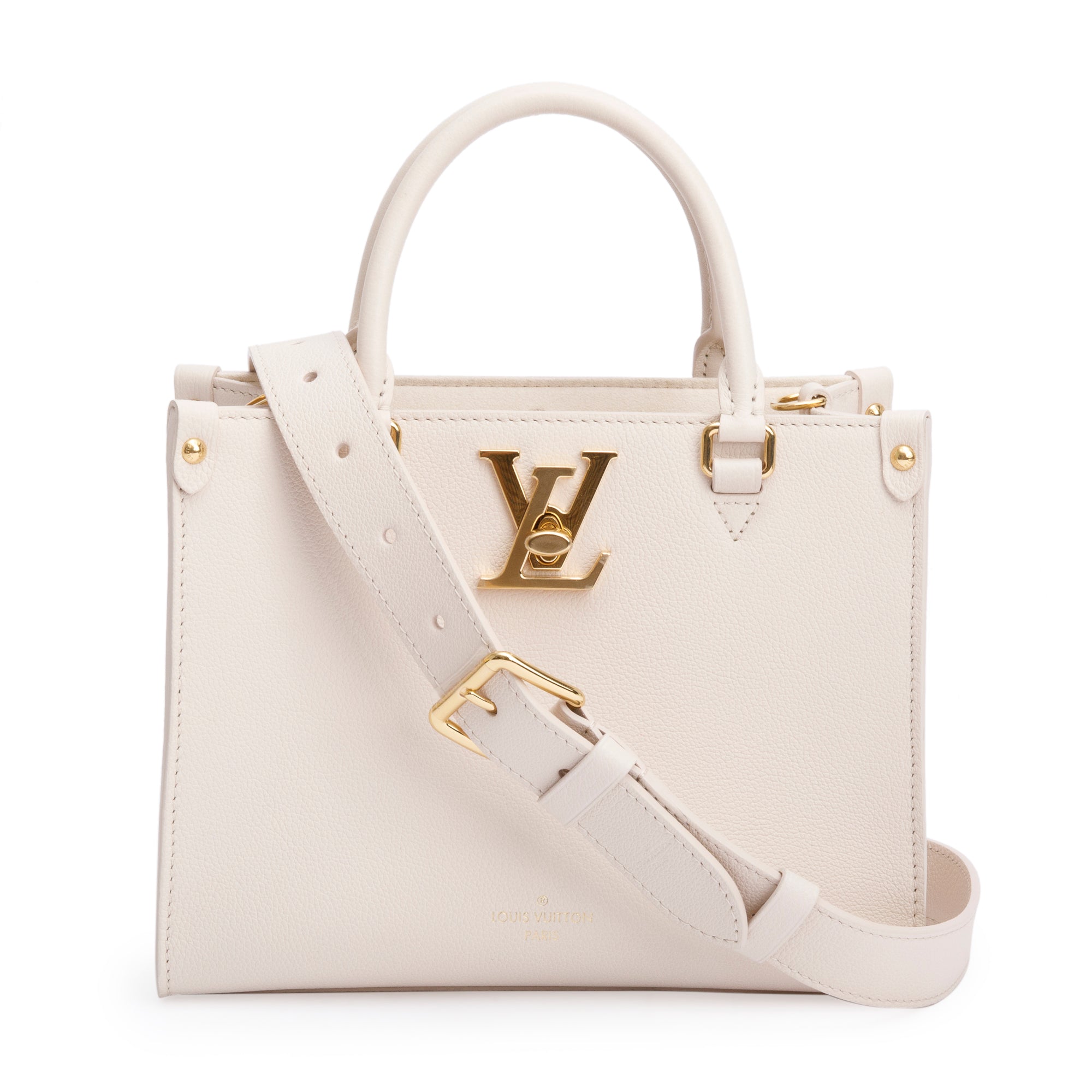 Louis Vuitton White Leather Lock & Go Handle Bag w/ Receipt & Strap