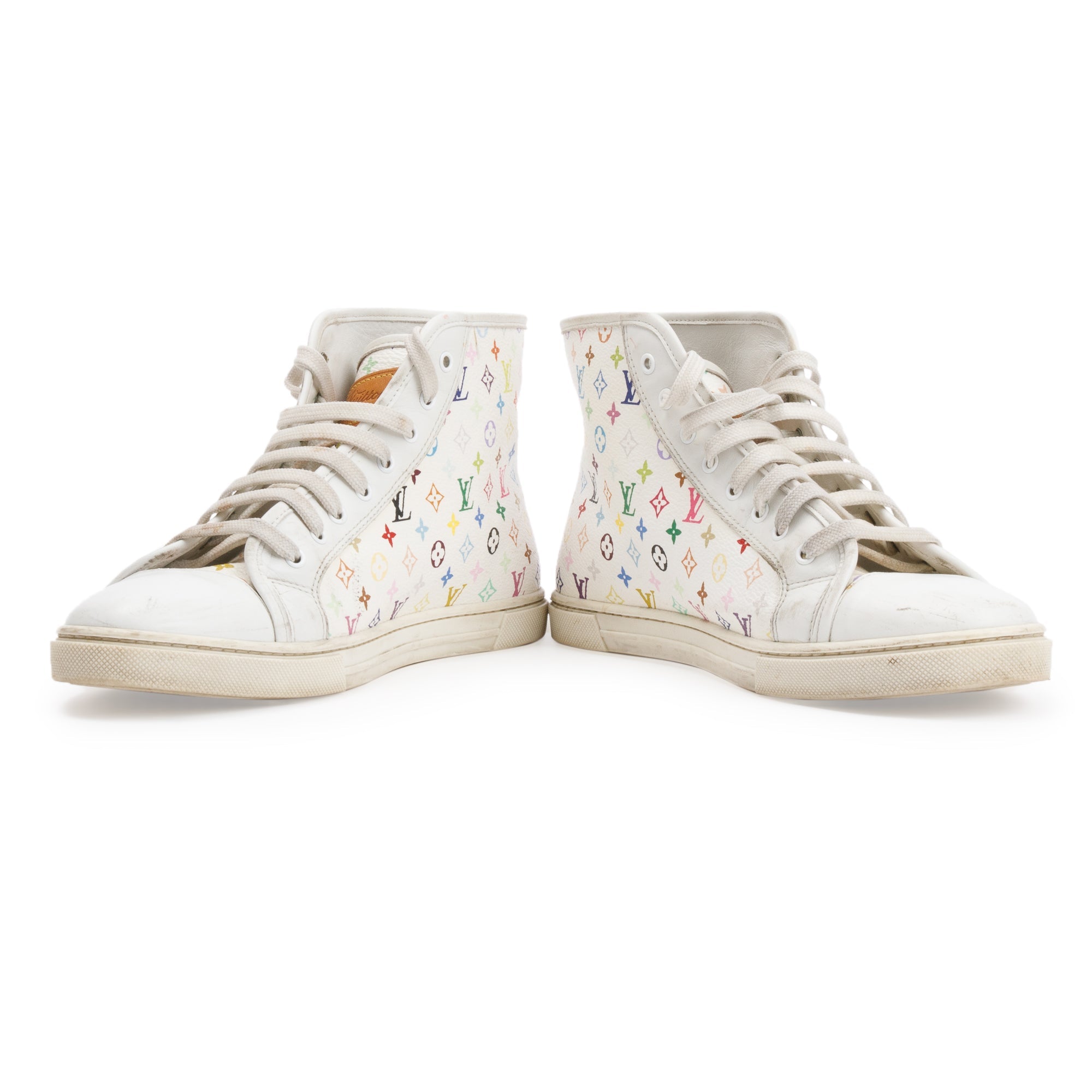 Louis Vuitton White Monogram Multicolor High Top Sneakers, Size 37 w/ Box