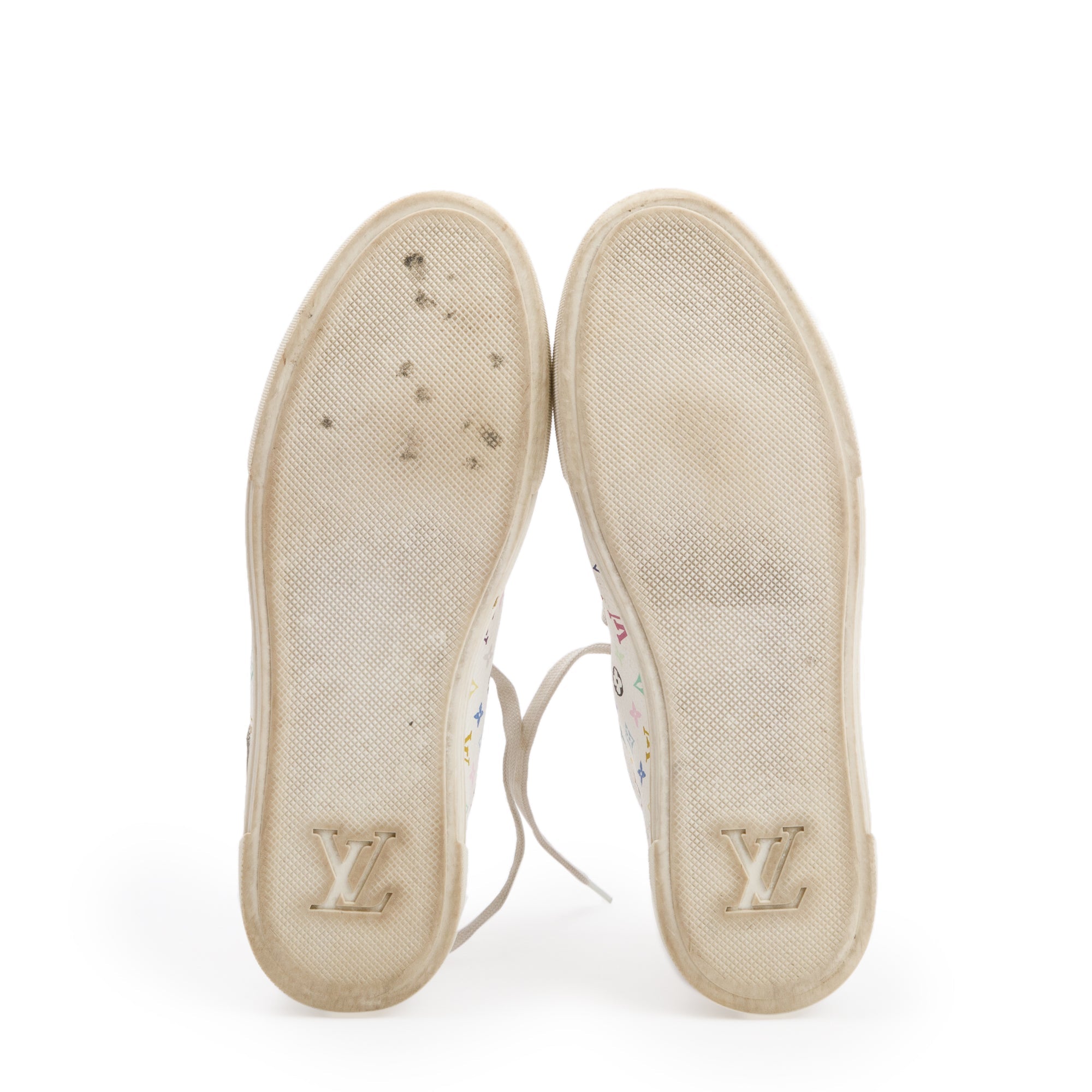 Louis Vuitton White Monogram Multicolor High Top Sneakers, Size 37 w/ Box