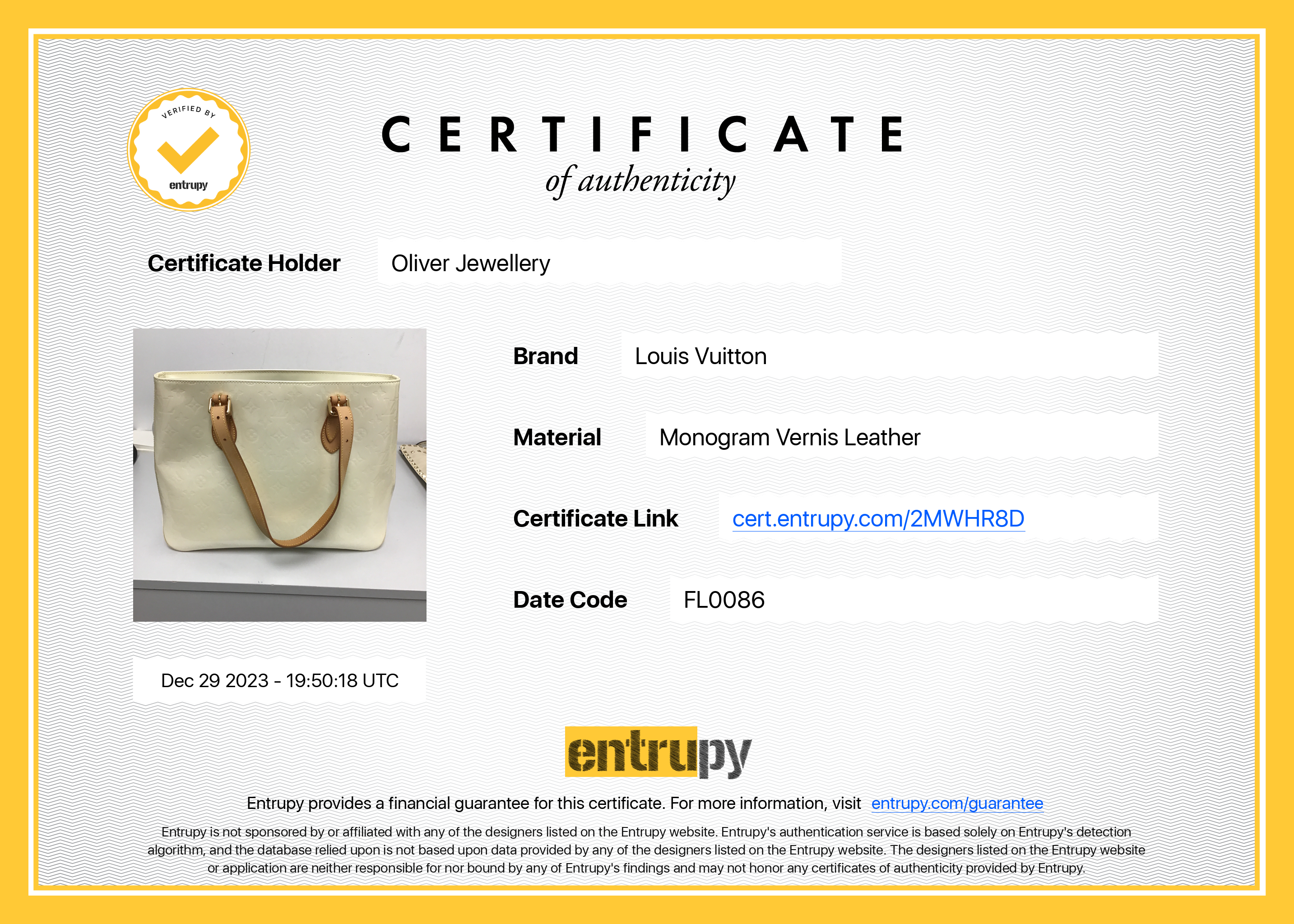 Louis Vuitton White Monogram Vernis Leather Brentwood Tote