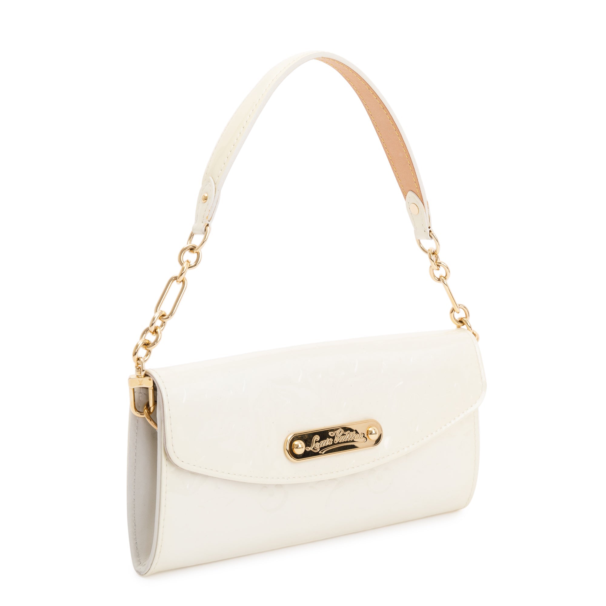 Louis Vuitton White Monogram Vernis Leather Sunset Boulevard Clutch w/ Box