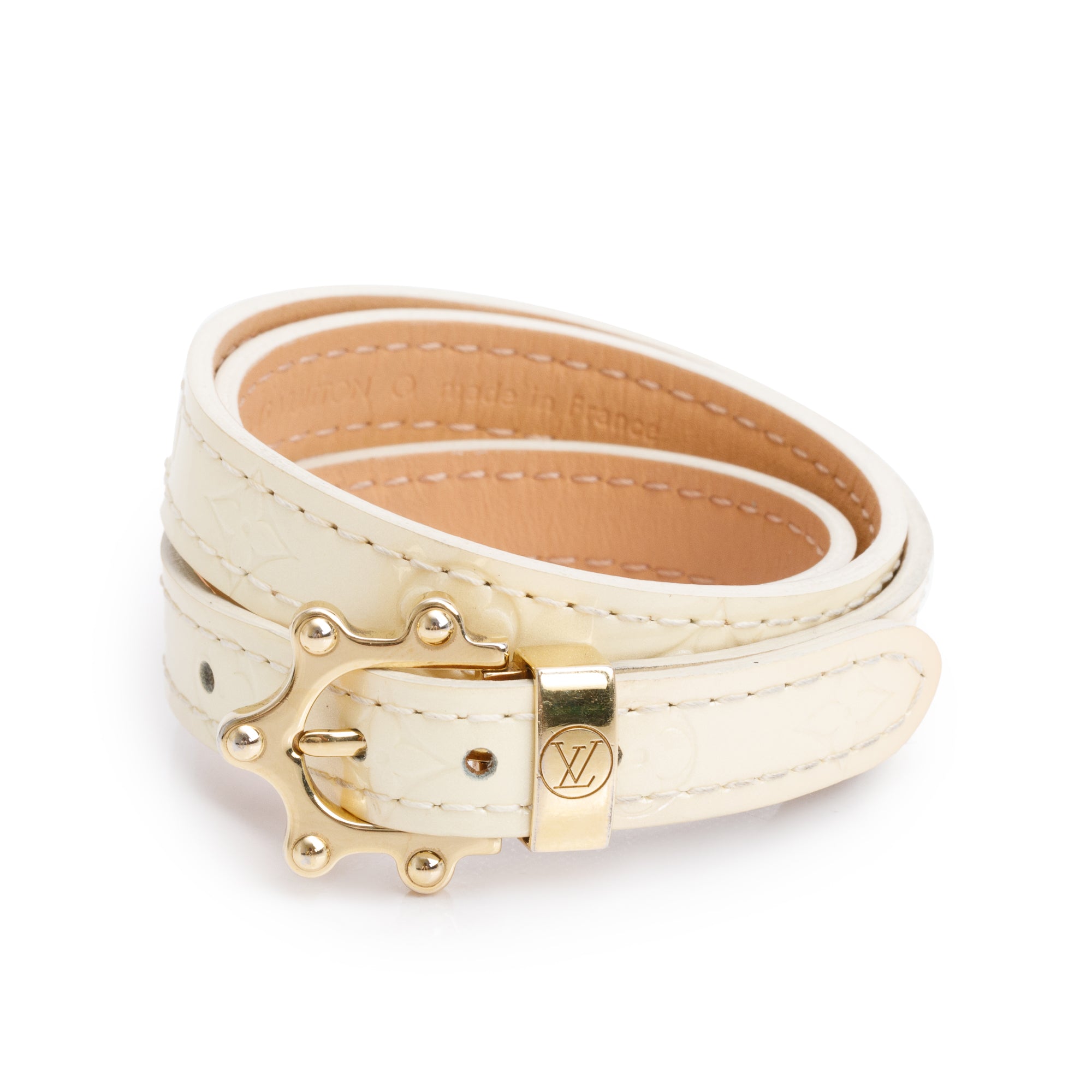 Louis Vuitton White Monogram Vernis Leather Triple Tour Wrap Bracelet