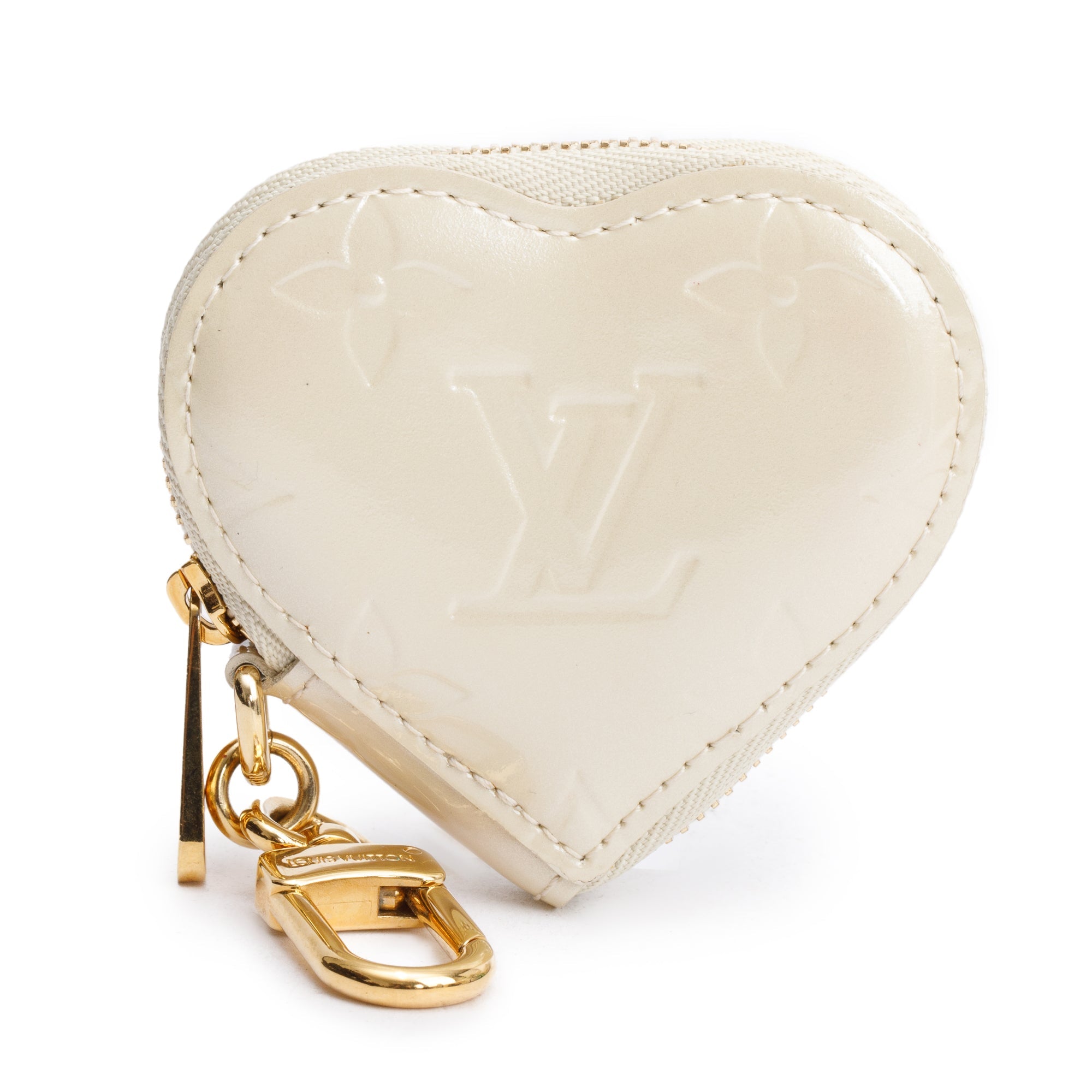 Louis Vuitton White Monogram Vernis Mini Heart Coin Key Pouch
