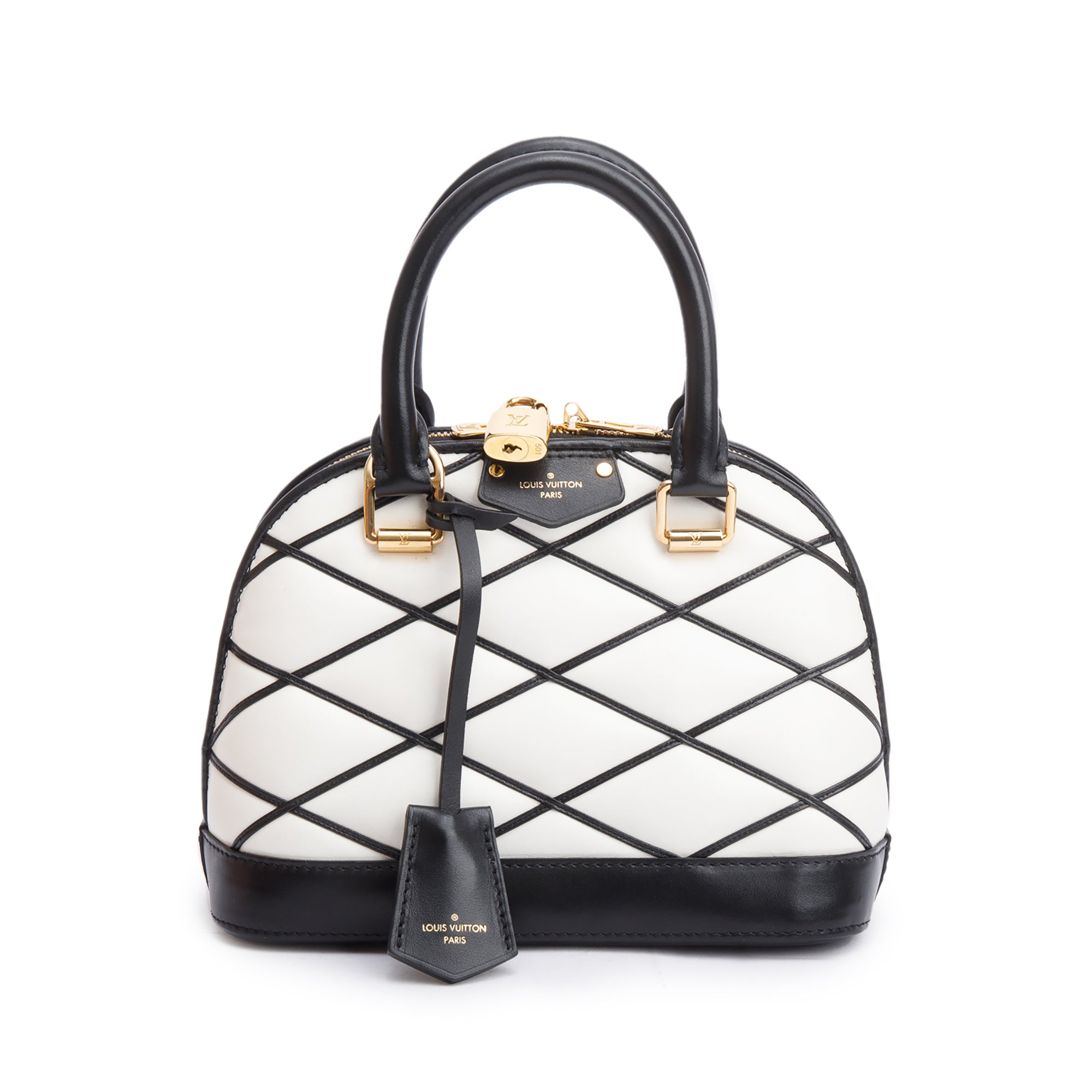 Louis Vuitton White/Black Malletage Leather Alma BB w/ Strap & Box