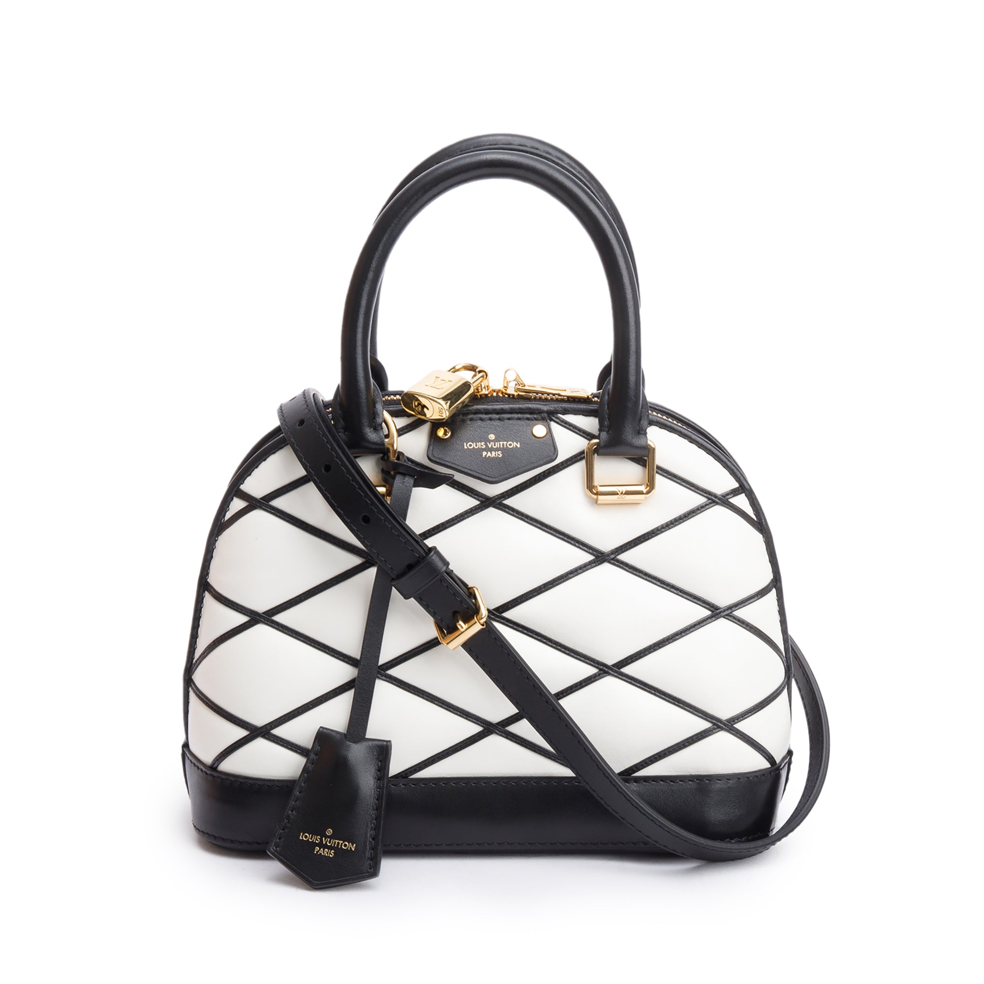 Louis Vuitton White/Black Malletage Leather Alma BB w/ Strap & Box