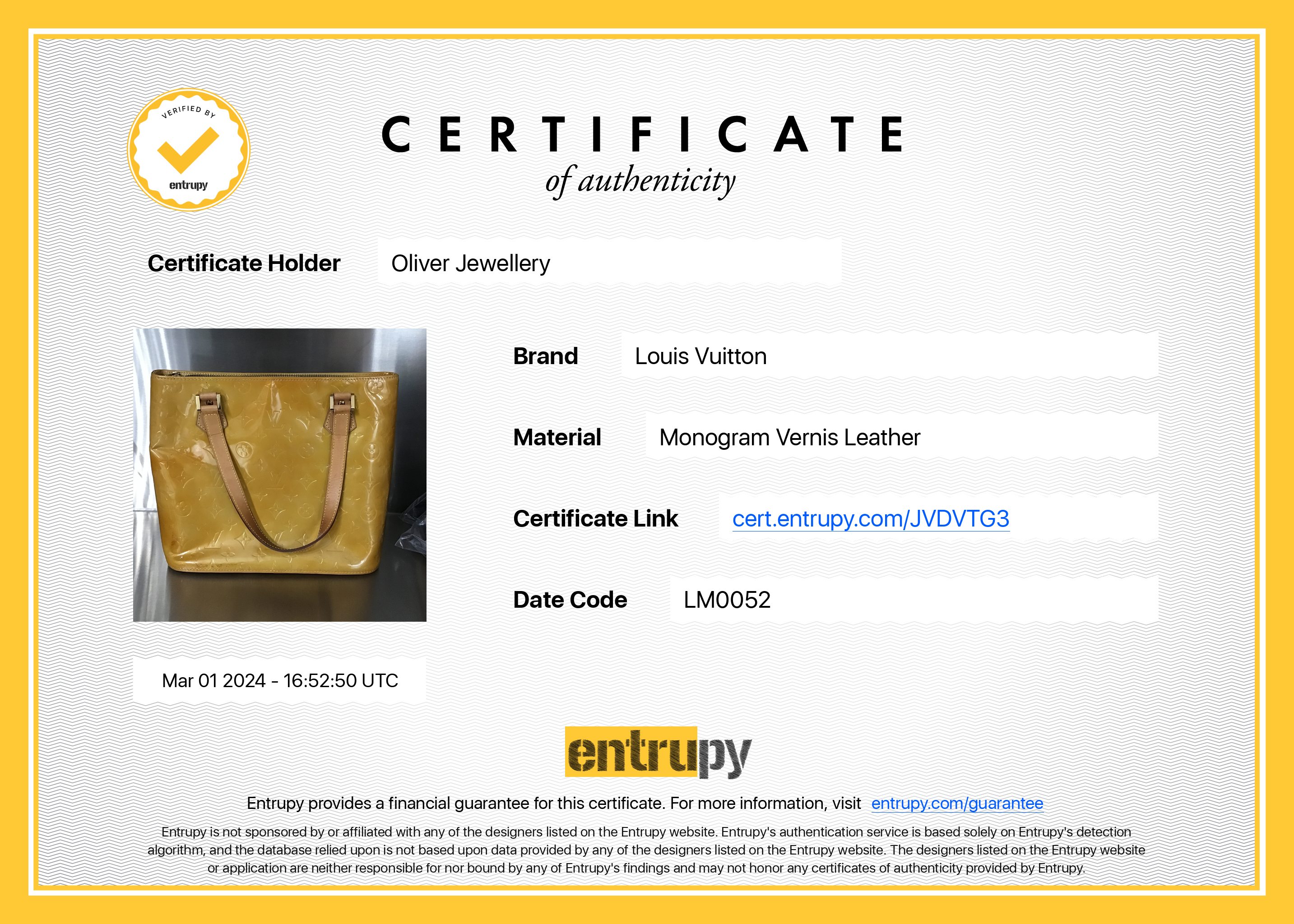 Louis Vuitton Yellow Monogram Vernis Houston Tote