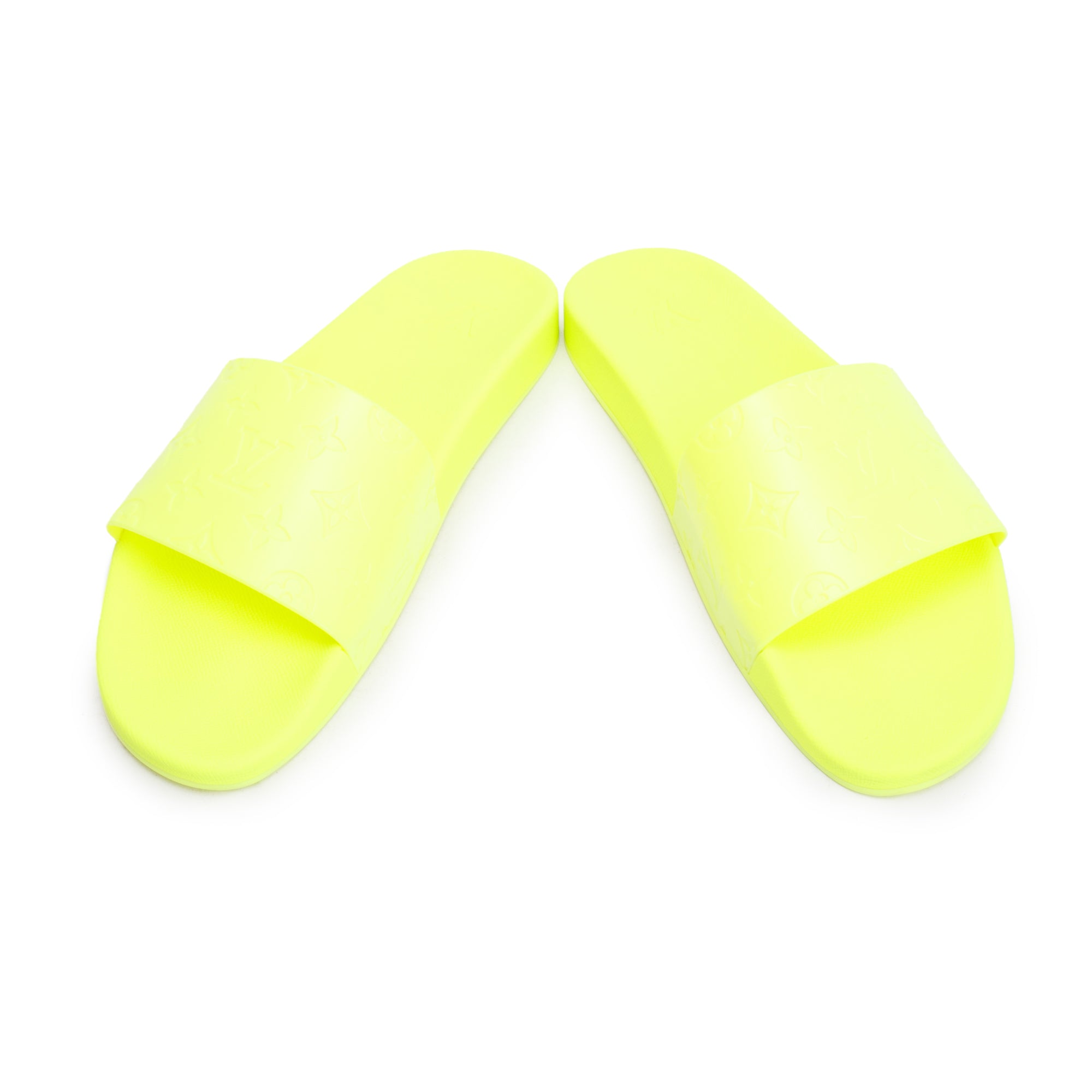 Louis Vuitton Yellow Rubber Embossed Monogram Waterfront Mule Slides, Size 12
