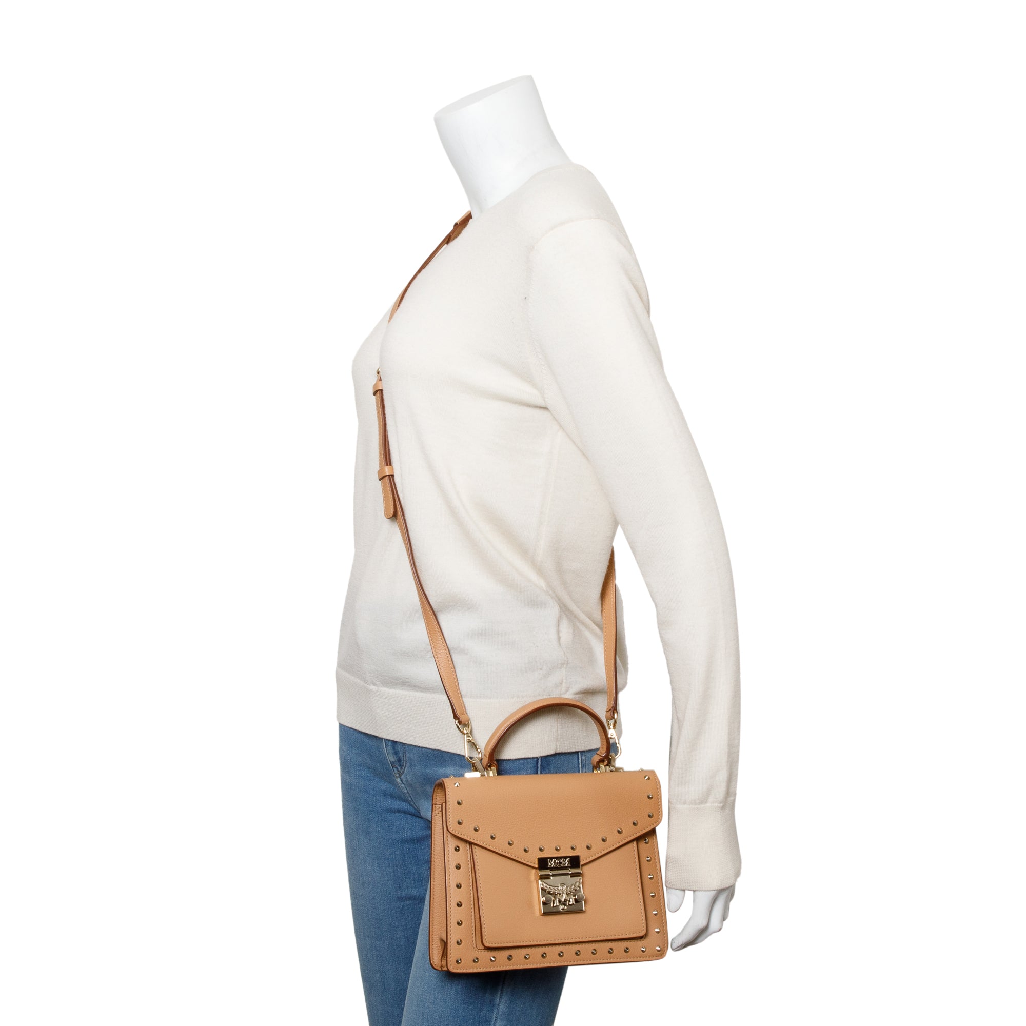 MCM Beige Calf Leather Tracy Satchel w/ Strap