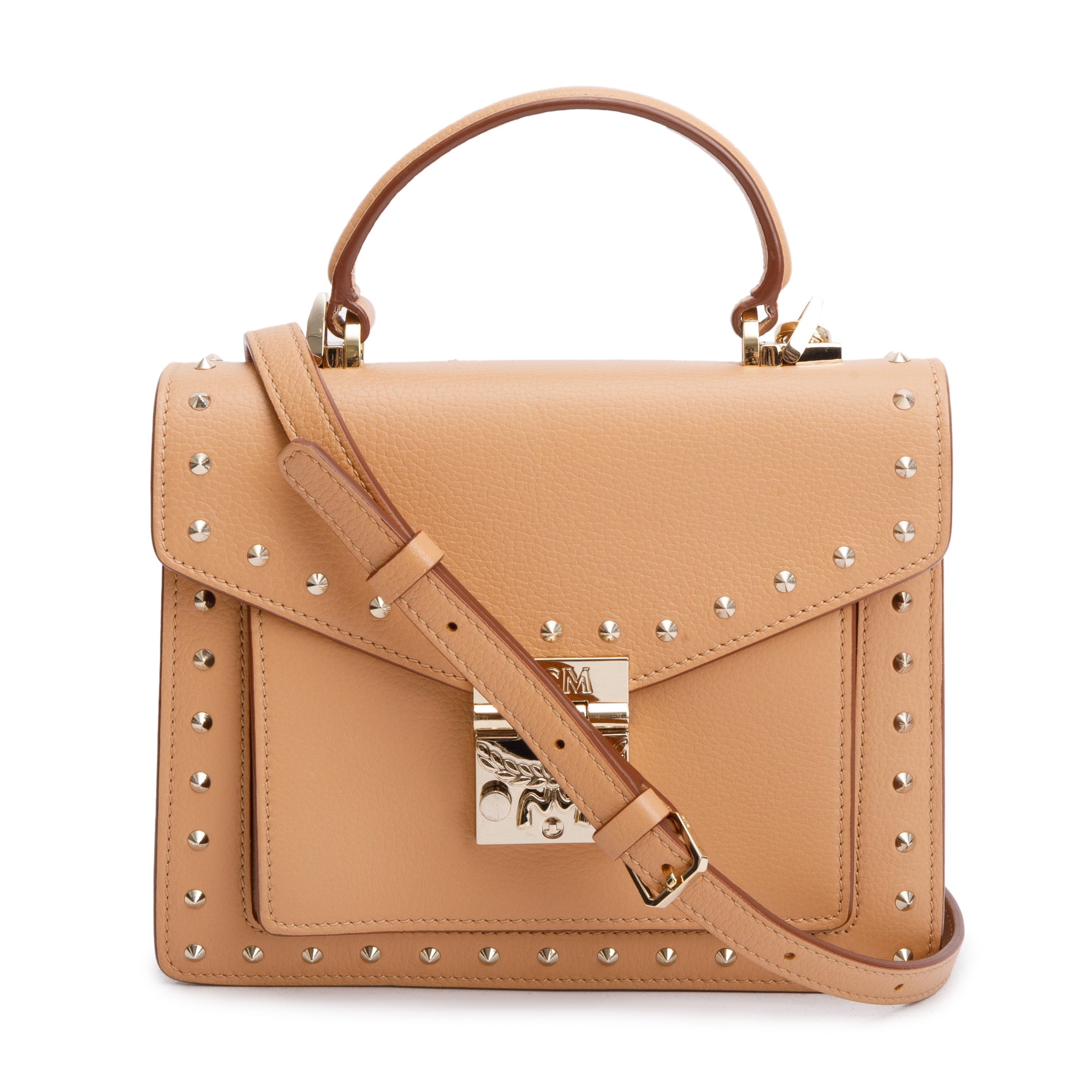 MCM Beige Calf Leather Tracy Satchel w/ Strap