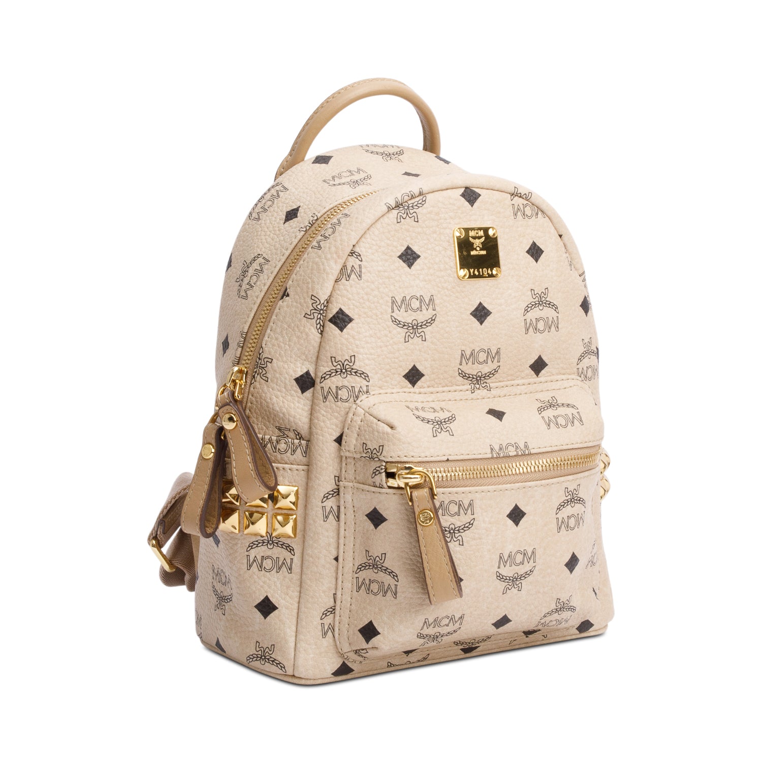 MCM Beige Visetos Side Studs Mini Stark Backpack