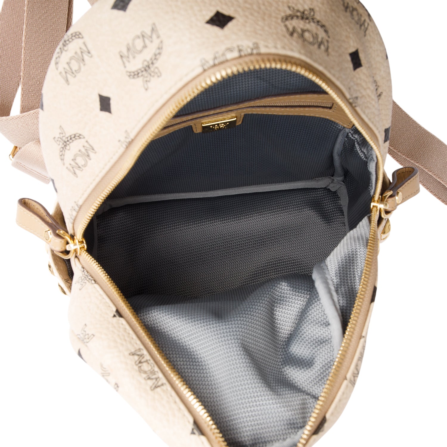MCM Beige Visetos Side Studs Mini Stark Backpack