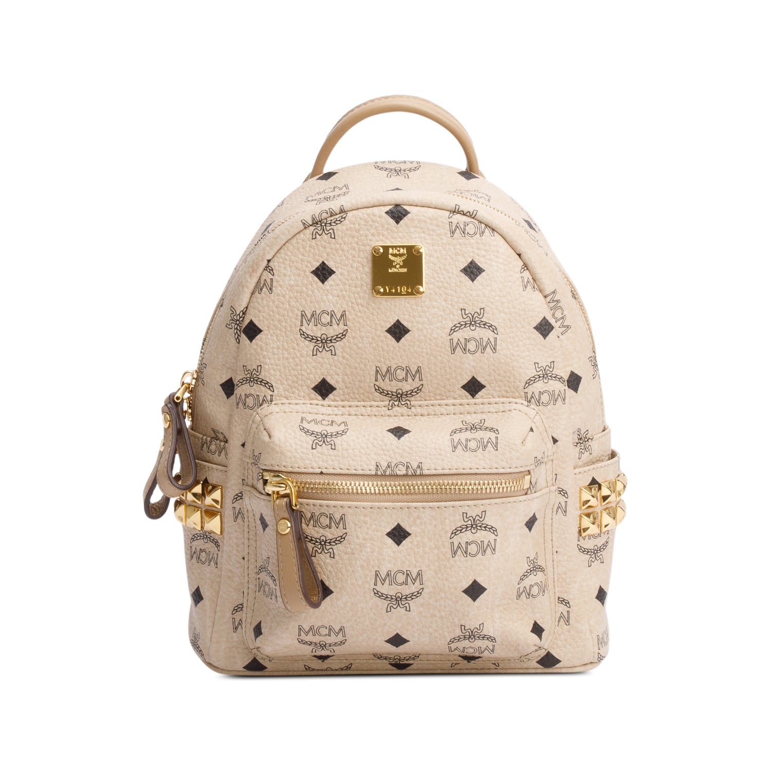 MCM Beige Visetos Side Studs Mini Stark Backpack