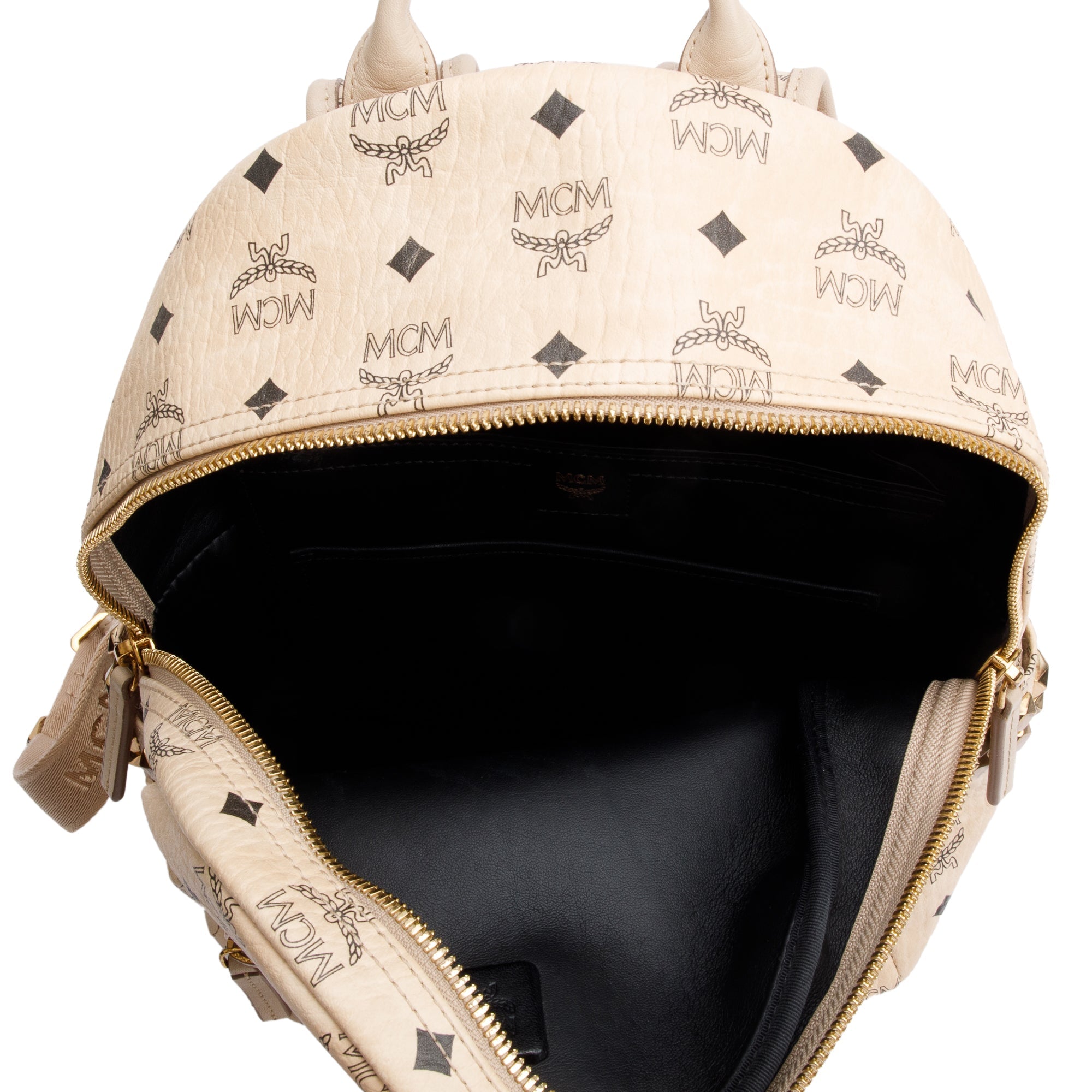 MCM Beige Visetos Side Studs Small Stark Backpack
