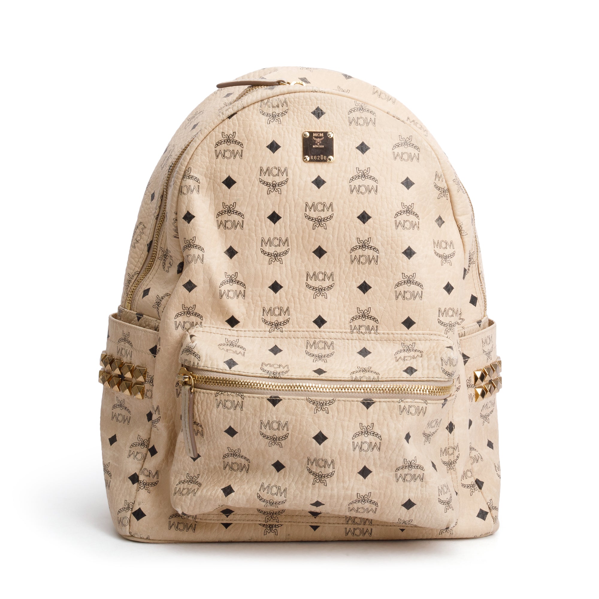 MCM Beige Visetos Stark Side Studs Medium Backpack