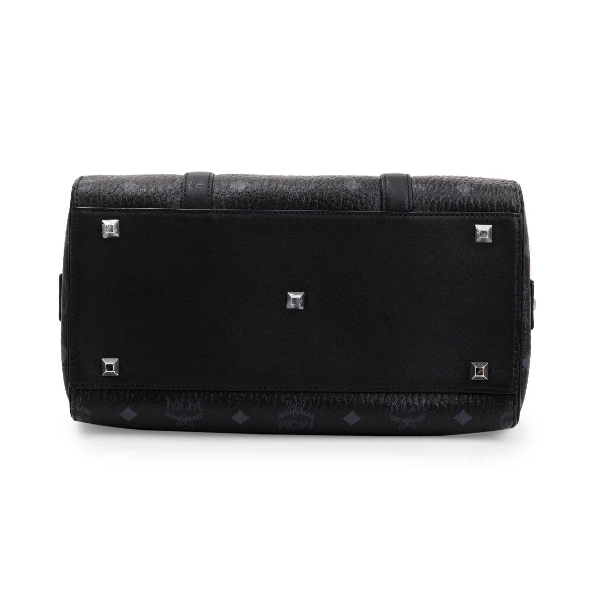 MCM Black Visetos Coated Canvas Boston Bag w/ Strap