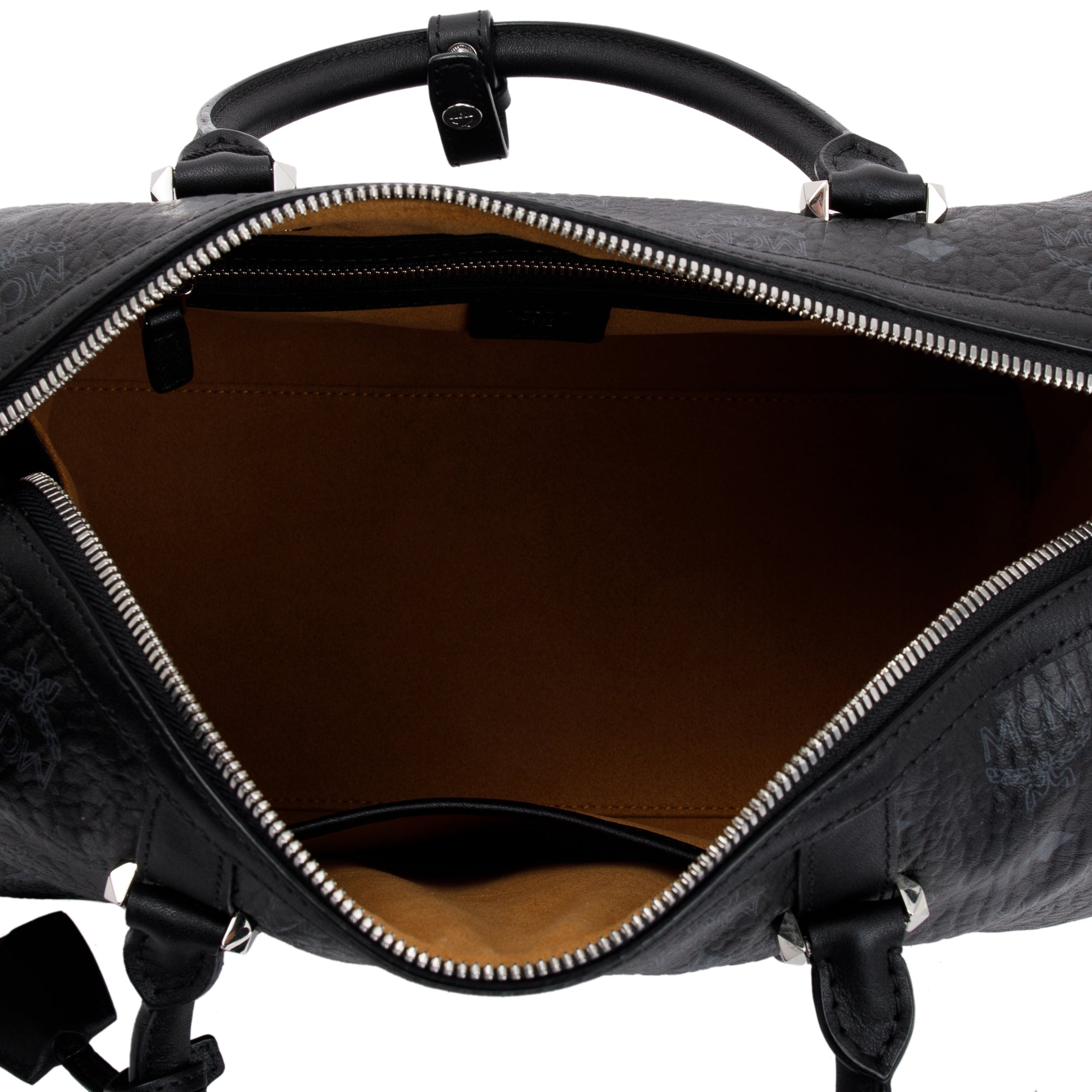 MCM Black Visetos Coated Canvas Boston Bag w/ Strap