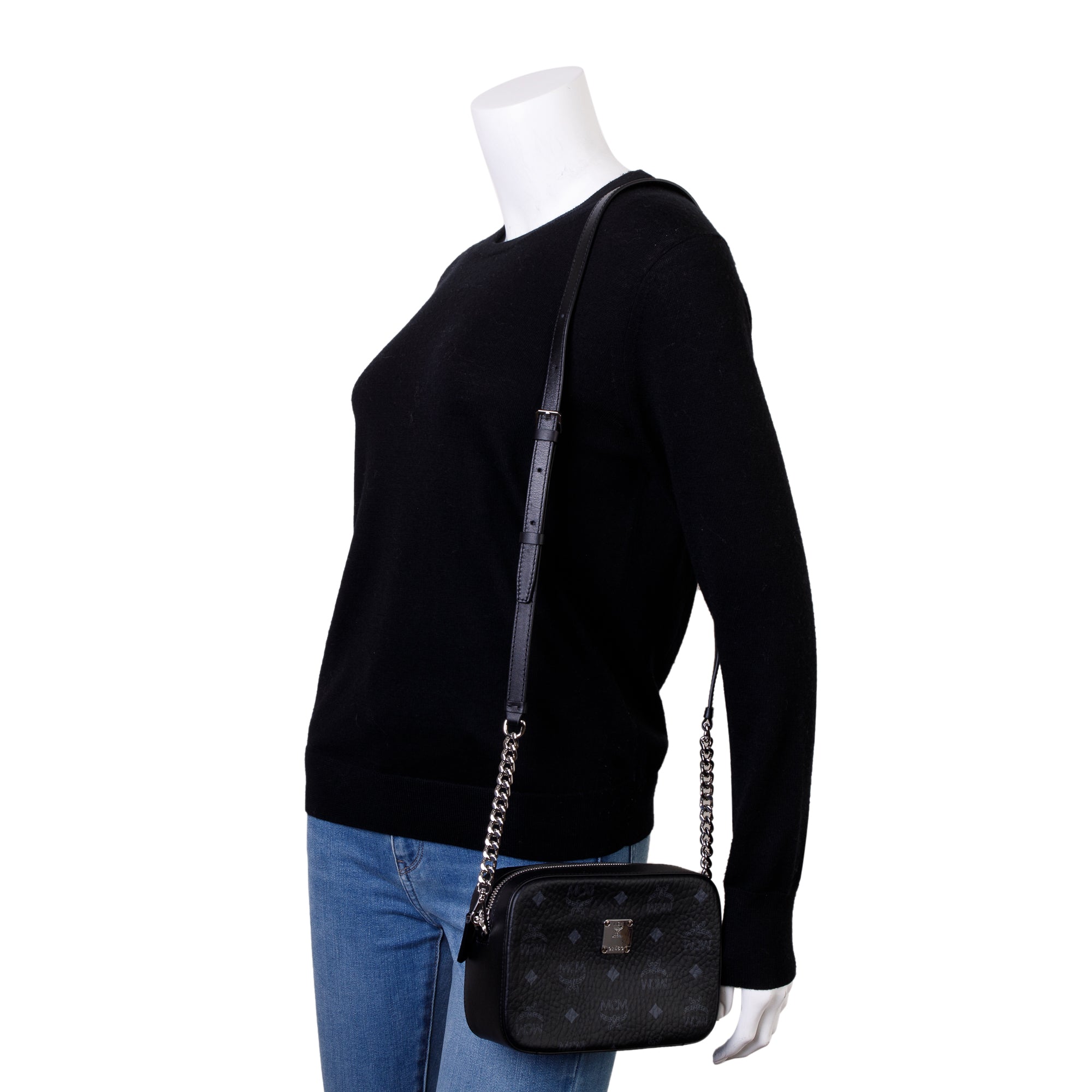 MCM Black Visetos Coated Canvas Camera Crossbody Bag