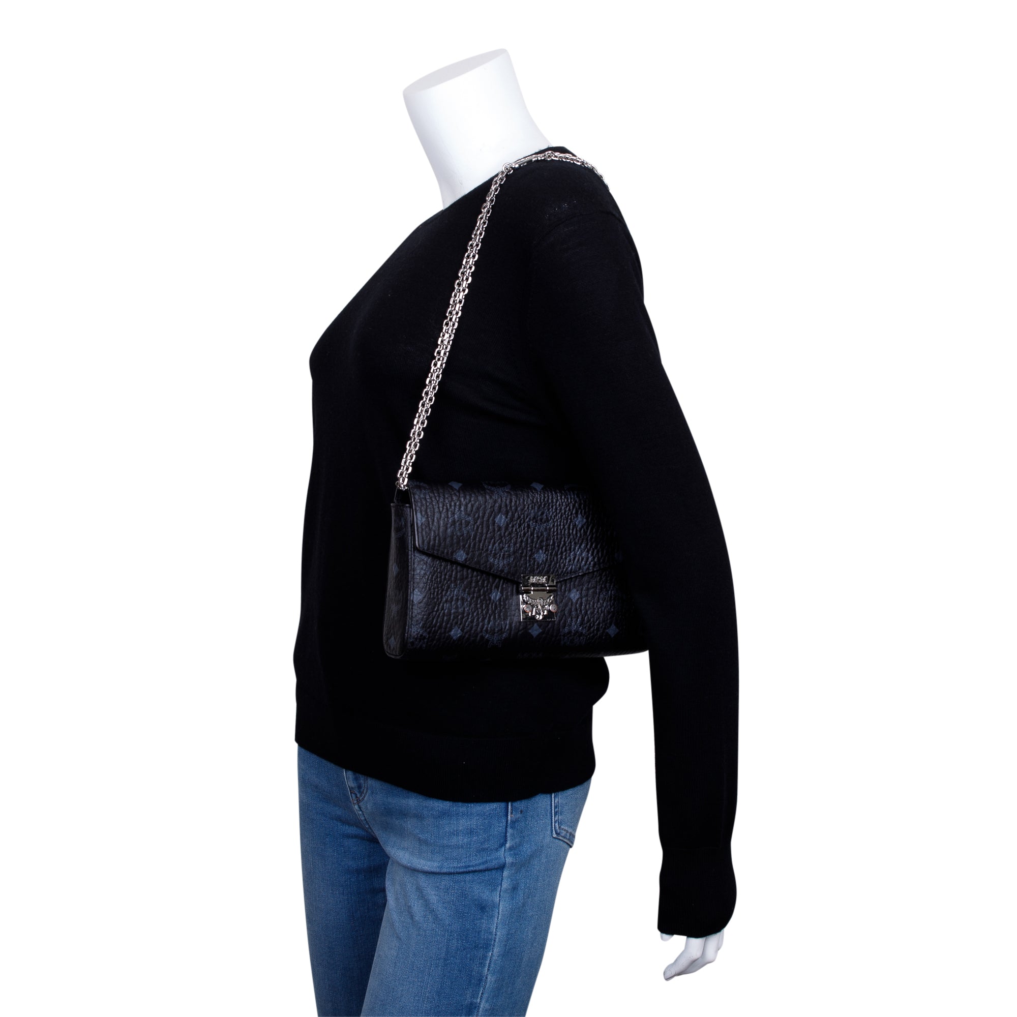 MCM Black Visetos Medium Milie Crossbody