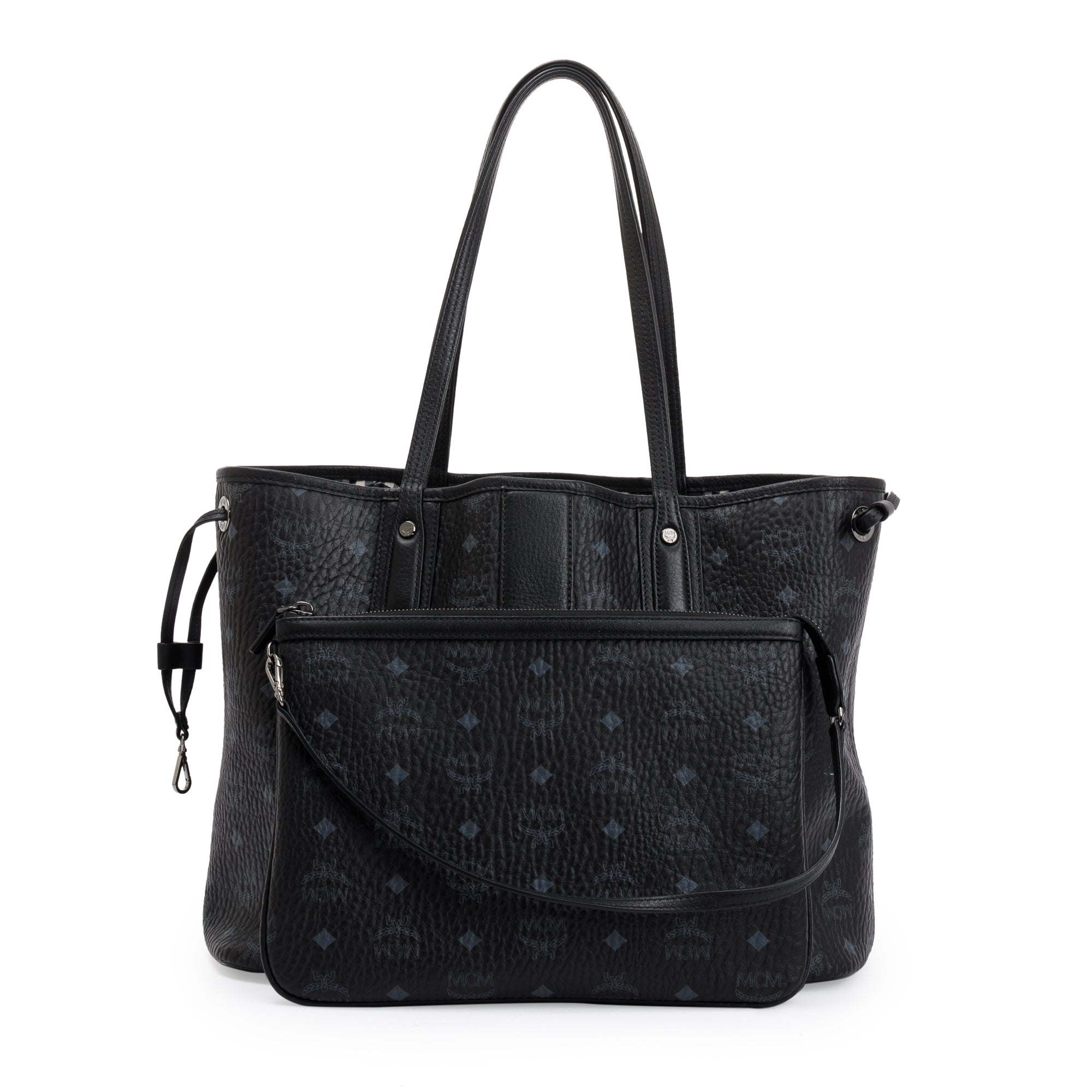 MCM Black Visetos Medium Reversible Liz Shopper Tote w/ Pouch