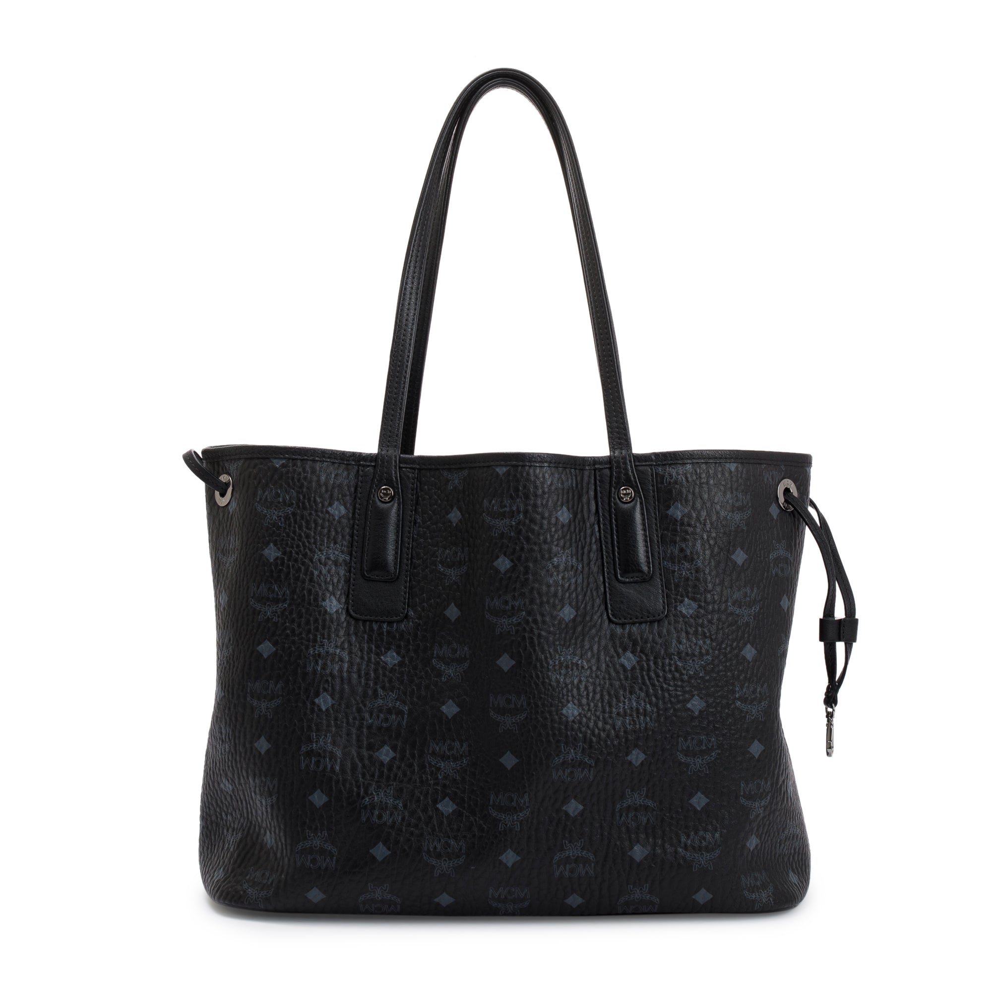 MCM Black Visetos Medium Reversible Liz Shopper Tote w/ Pouch