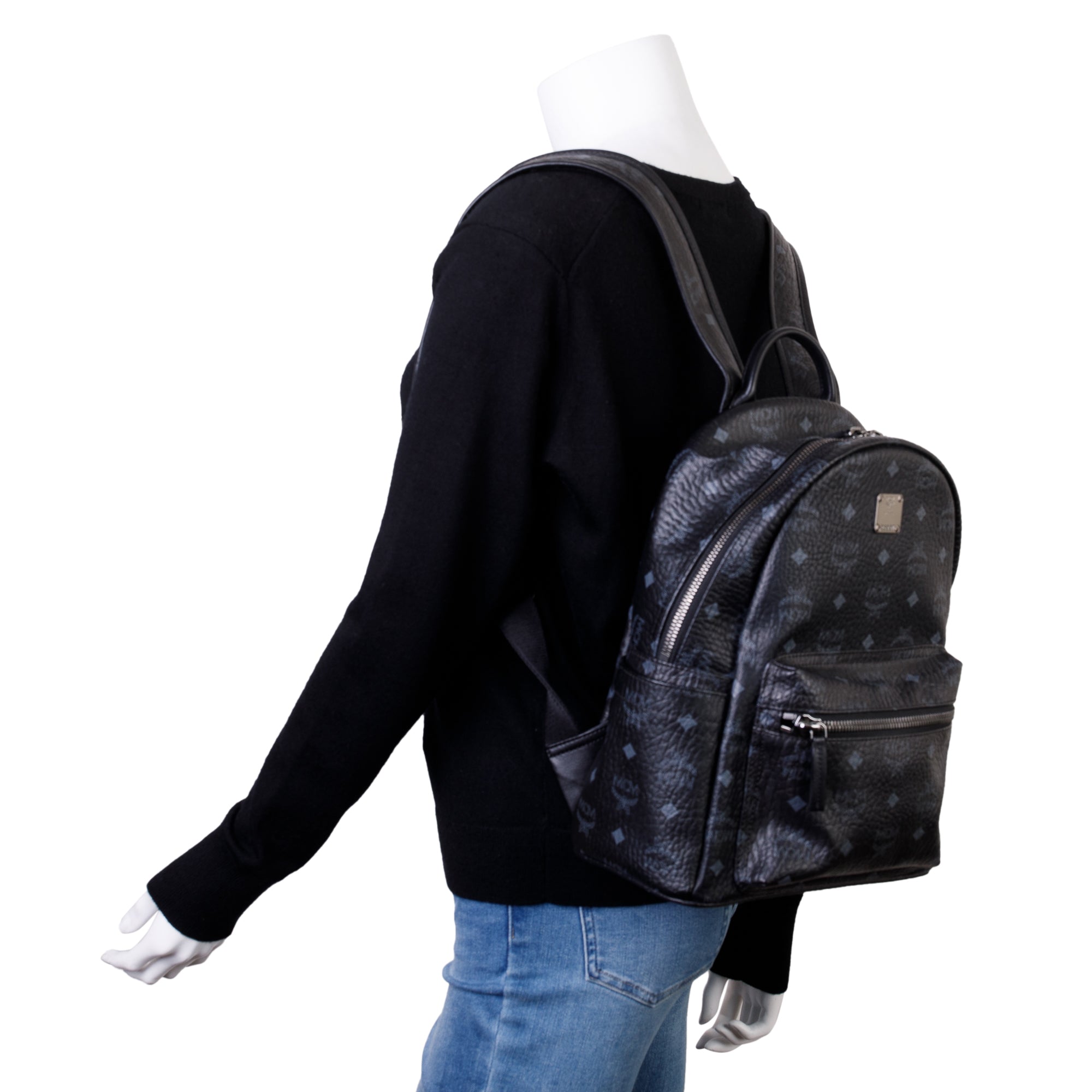 MCM Black Visetos Small Stark Classic Backpack