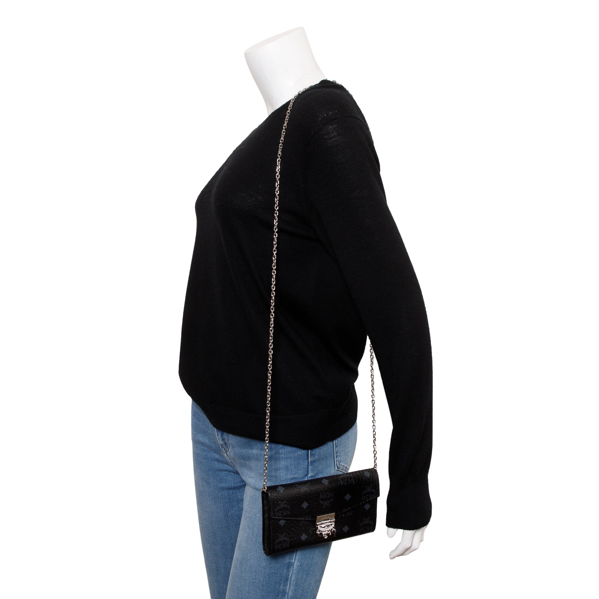 MCM Black Visetos Tracy Crossbody Wallet on Chian