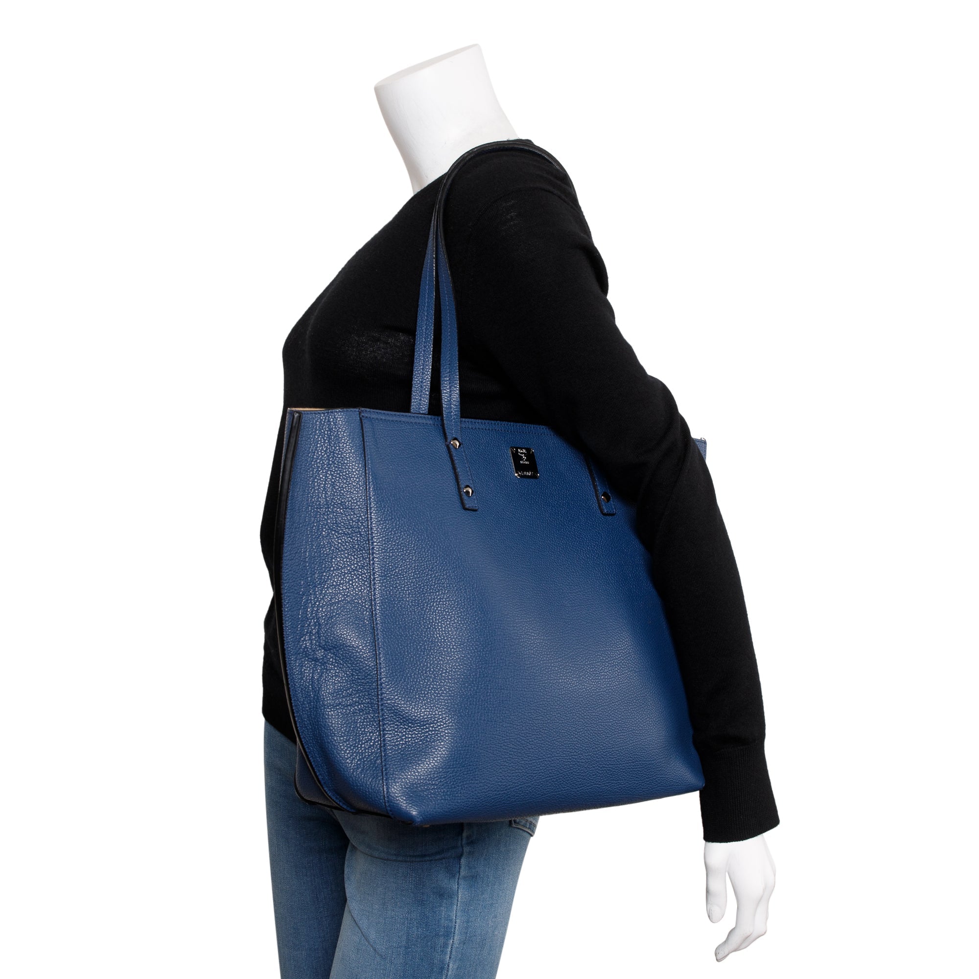 MCM Blue Leather Sophie Top Zip Shopper Tote